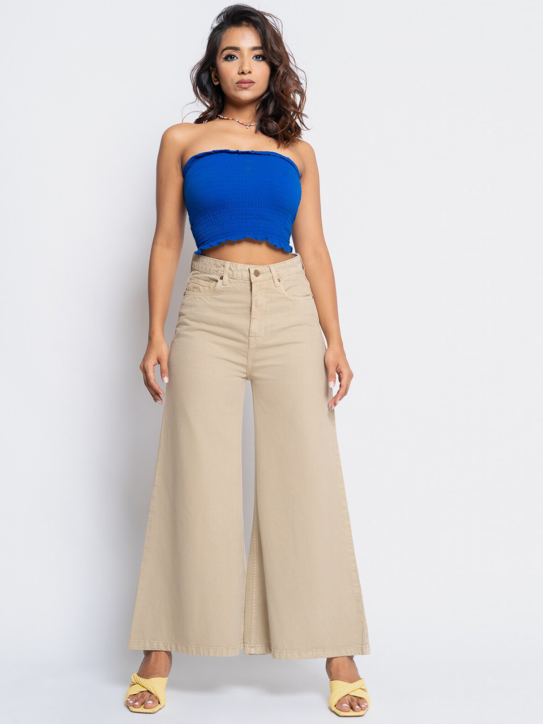 

FREAKINS Women Beige Flared High-Rise Jeans