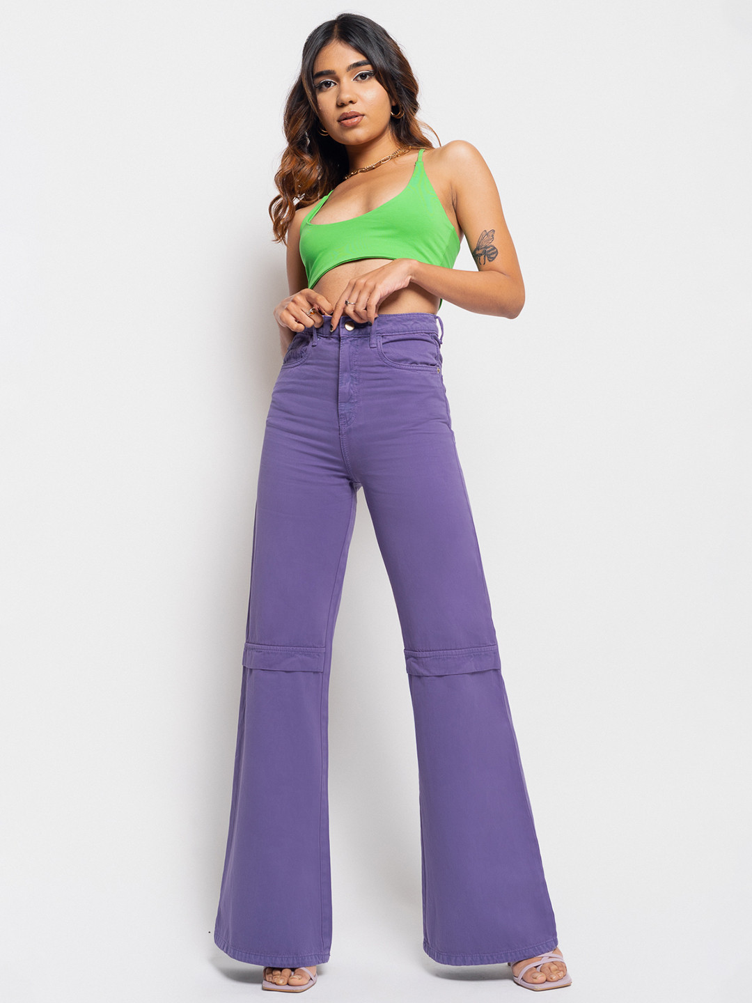 

FREAKINS Women Purple Wide Leg High-Rise Jeans