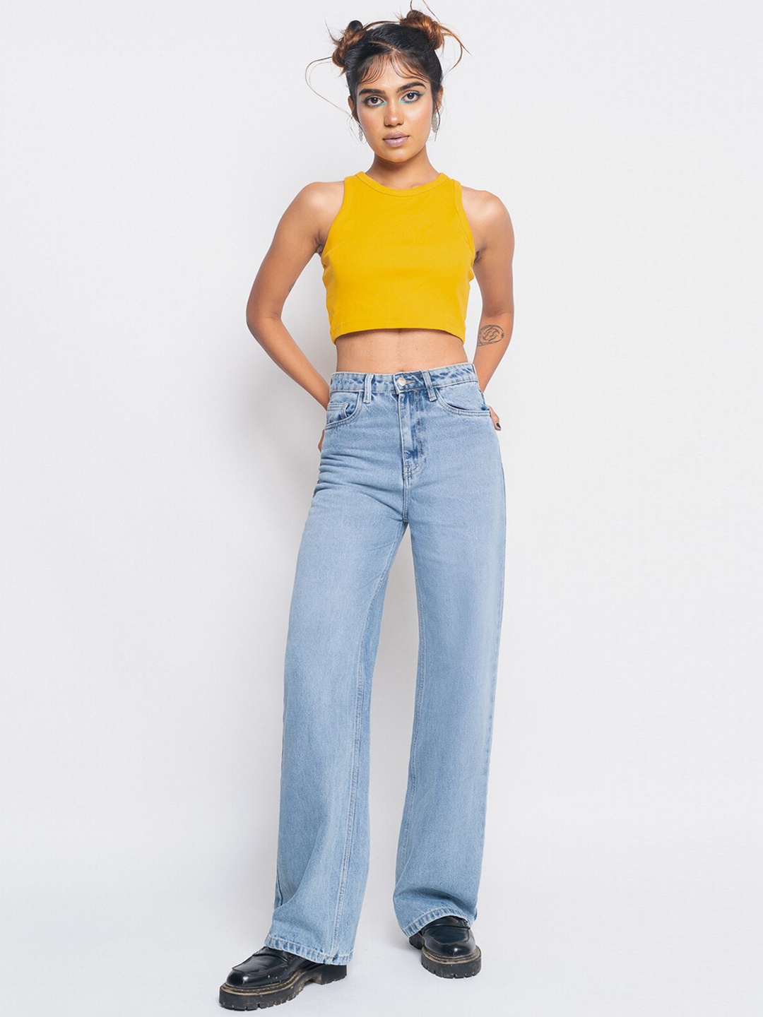 

FREAKINS Women Blue Straight Fit High-Rise Heavy Fade Jeans