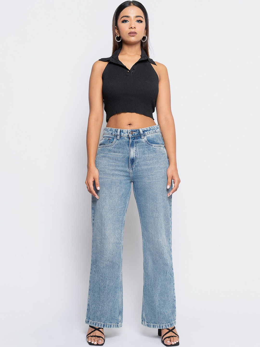 

FREAKINS Women Blue Straight Fit High-Rise Heavy Fade Jeans