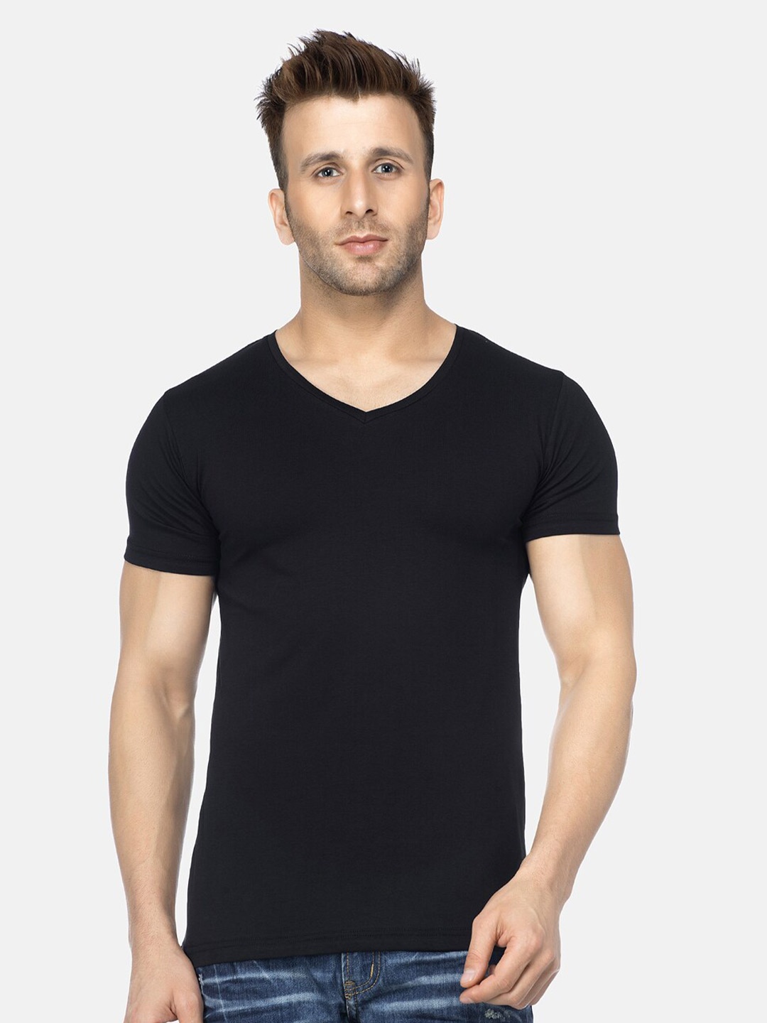 

Tinted Men Black V-Neck Cotton T-shirt