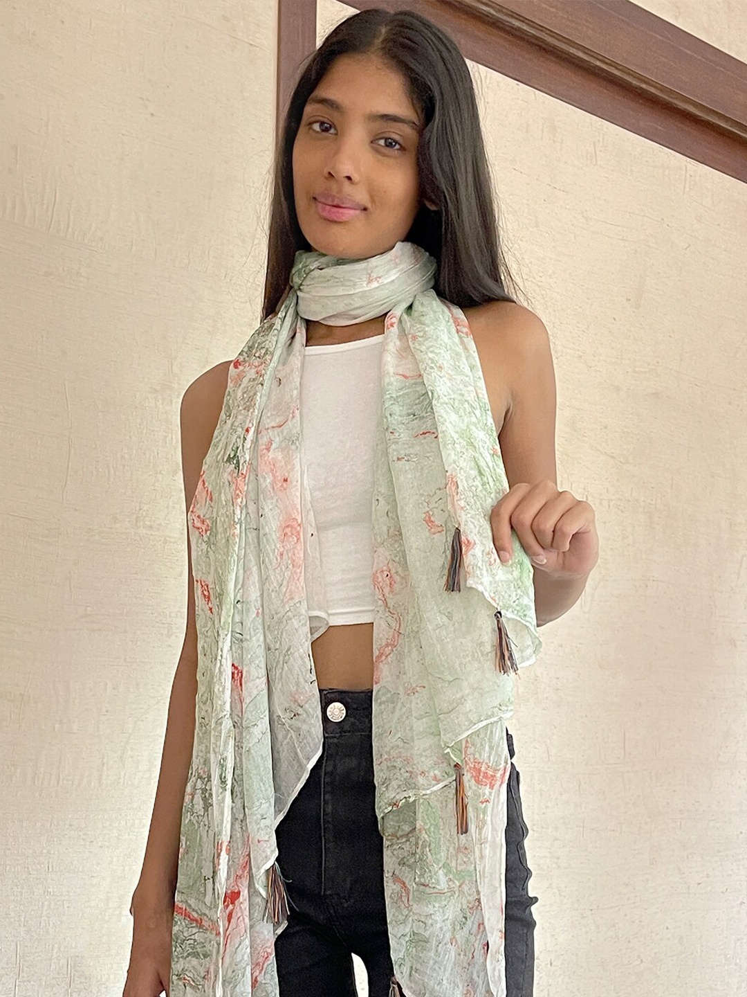 

Ayesha Women Green & Orange Printed Scarf