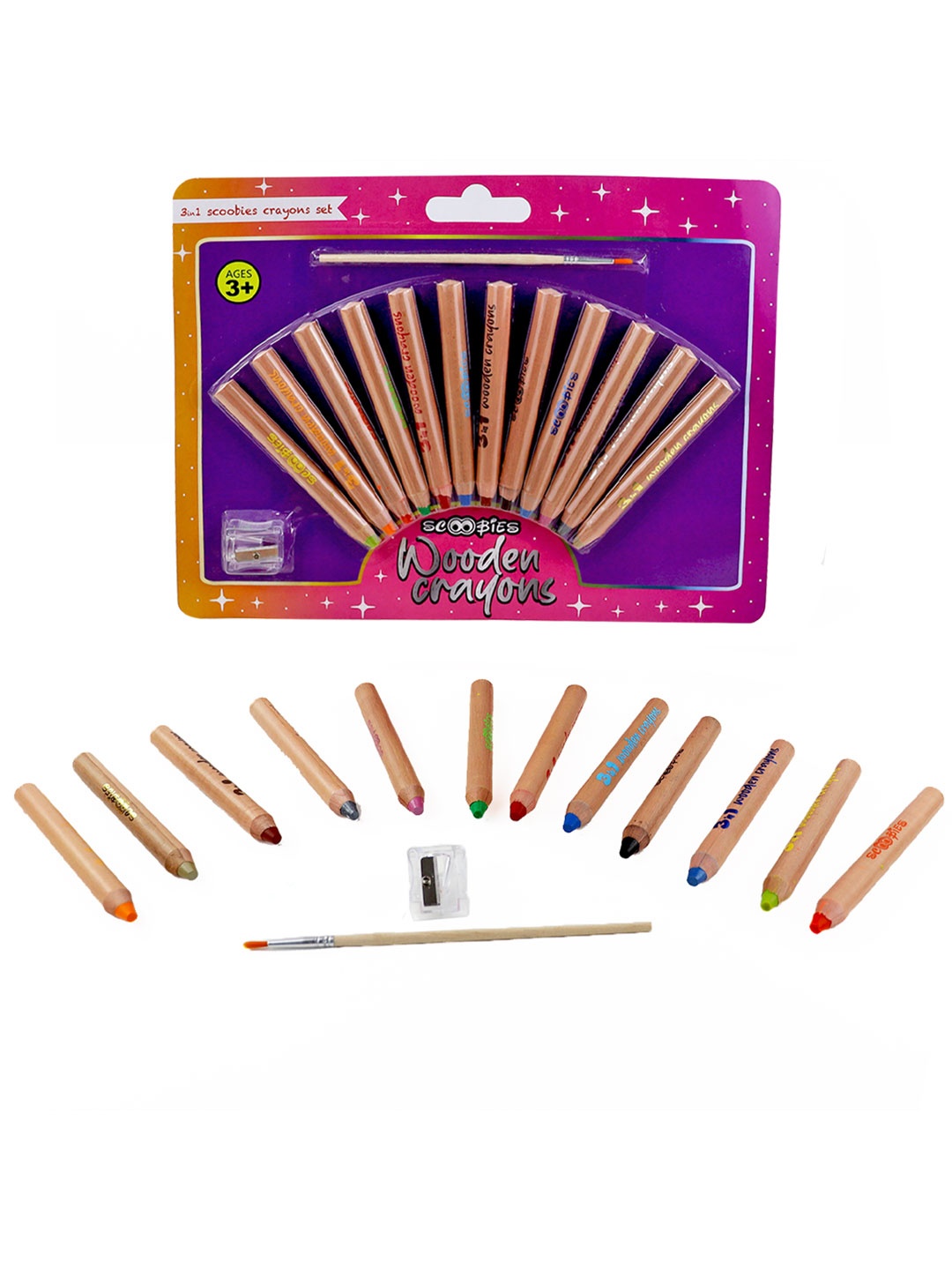 

SCOOBIES Unisex Kids Pack of 12 Brown Wooden Colorful Crayons