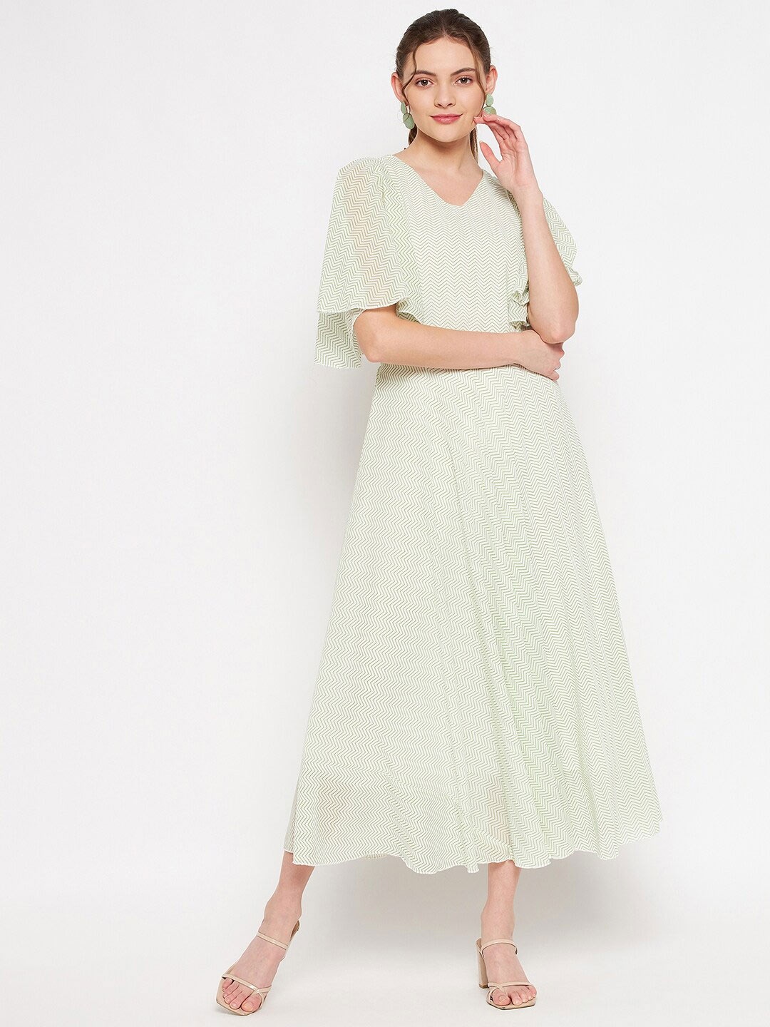 

HELLO DESIGN Olive Green Georgette Kaftan Dress