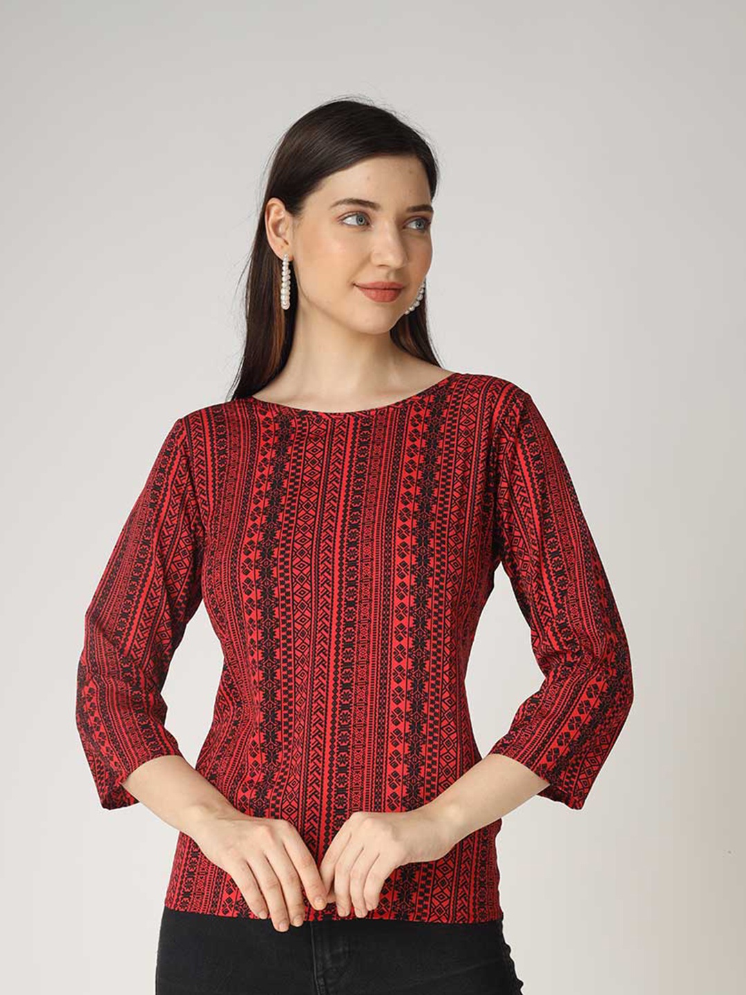 

The Label Bar Print Crepe Top, Na