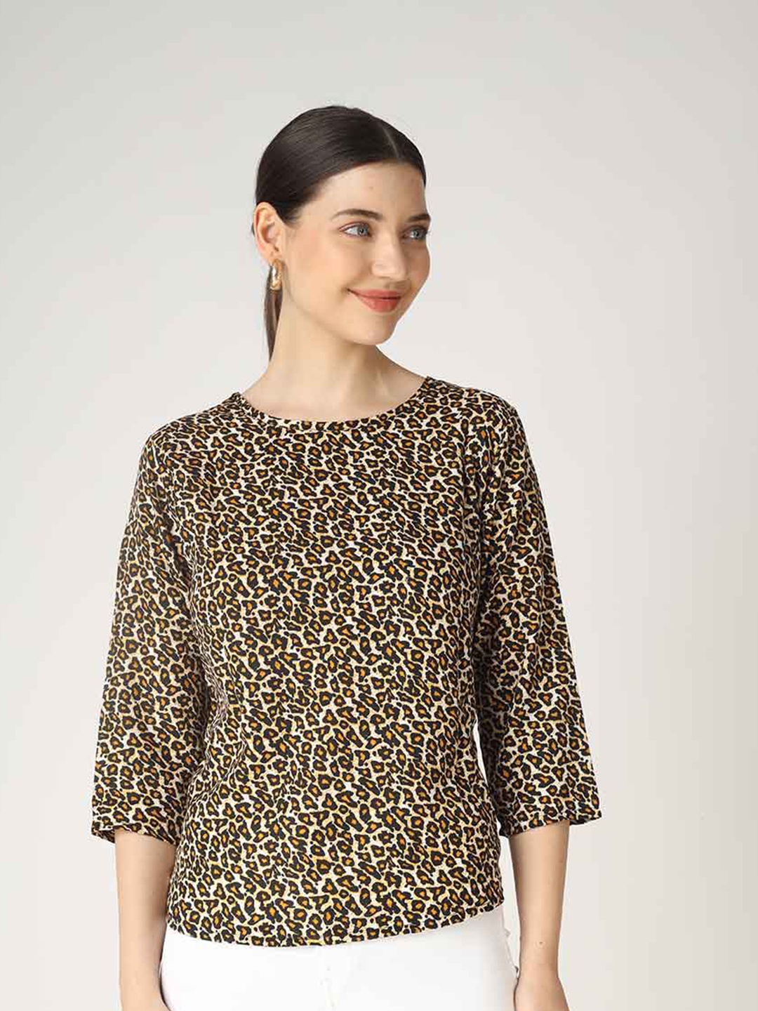 

The Label Bar Cream-Coloured Animal Print Crepe Top