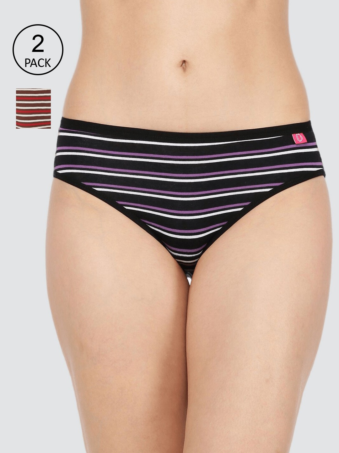 

Dollar Missy Women Pack of 2 Black & Brown Striped Hipster Briefs