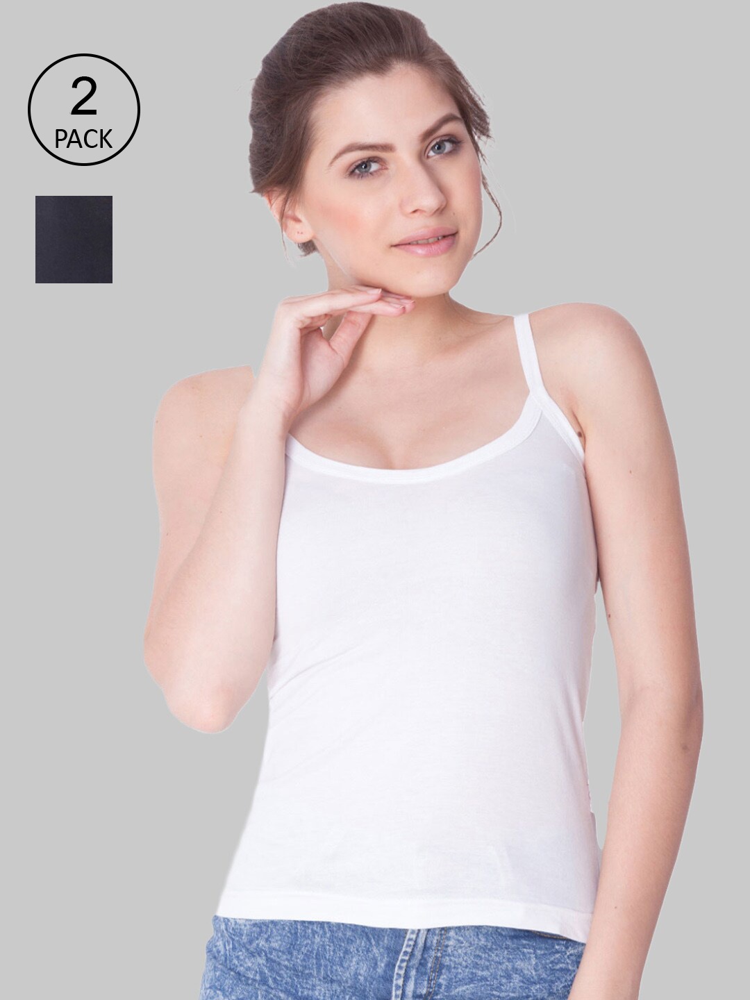 

Dollar Missy Pack of 2 Women Combed Cotton Camisole, Black