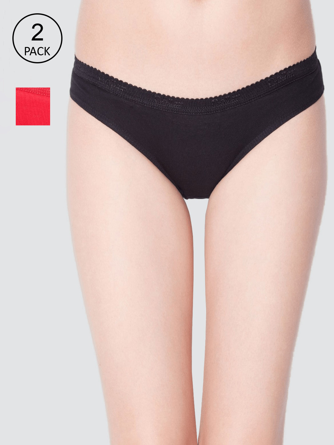

Dollar Missy Pack of 2 Combed Cotton Solid Outer Elasticated Bikini Briefs, Black