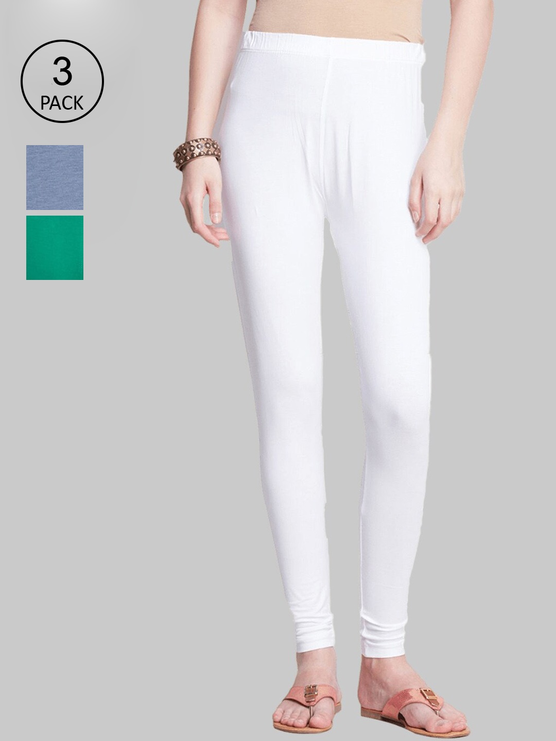 

Dollar Missy Women Pack of 3 Solid Cotton Ankle-Length Leggings, White