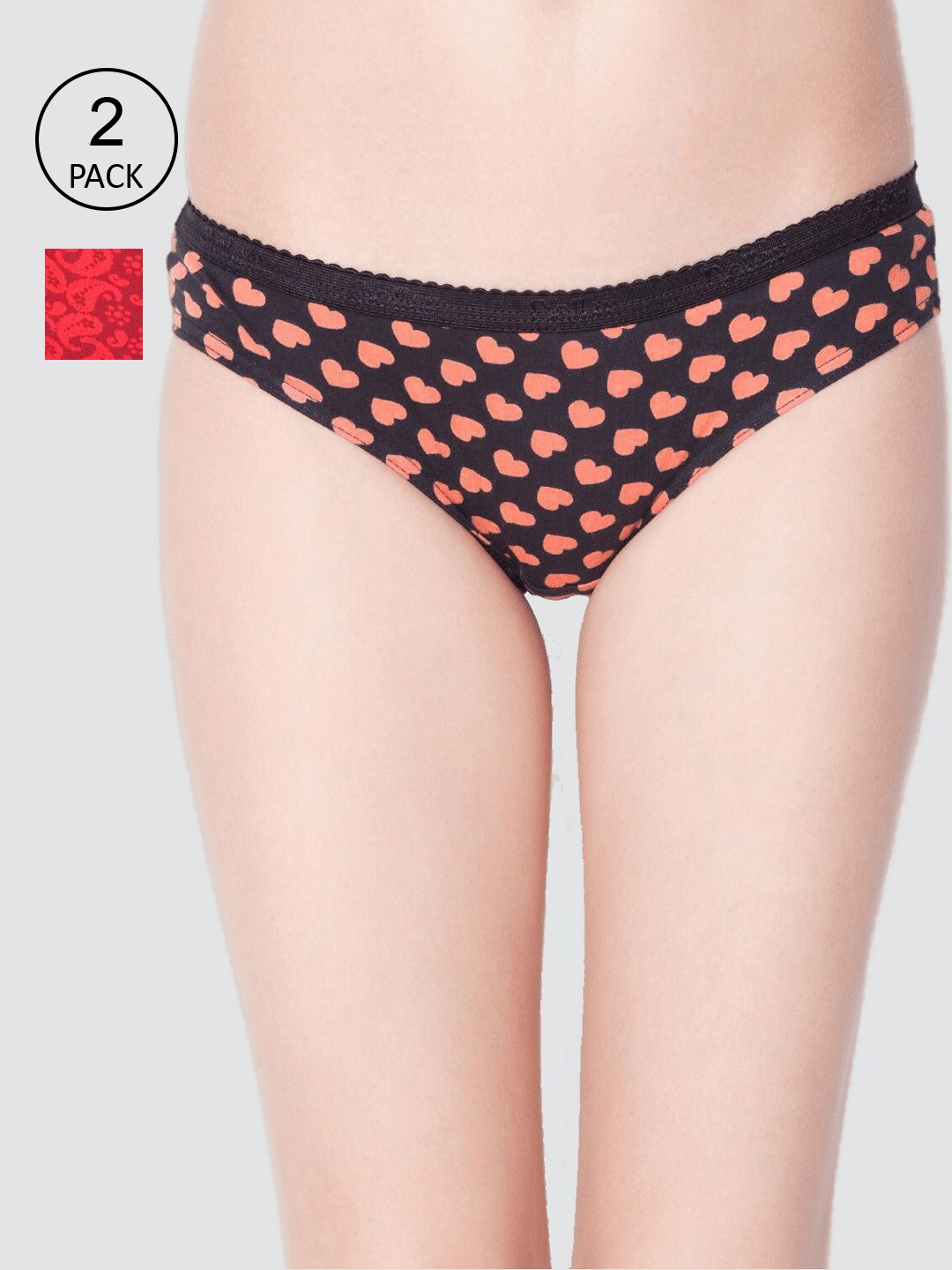 

Dollar Missy Pack of 2 Combed Cotton Deep Printed Outer Elasticated Bikini Panty, Assorted