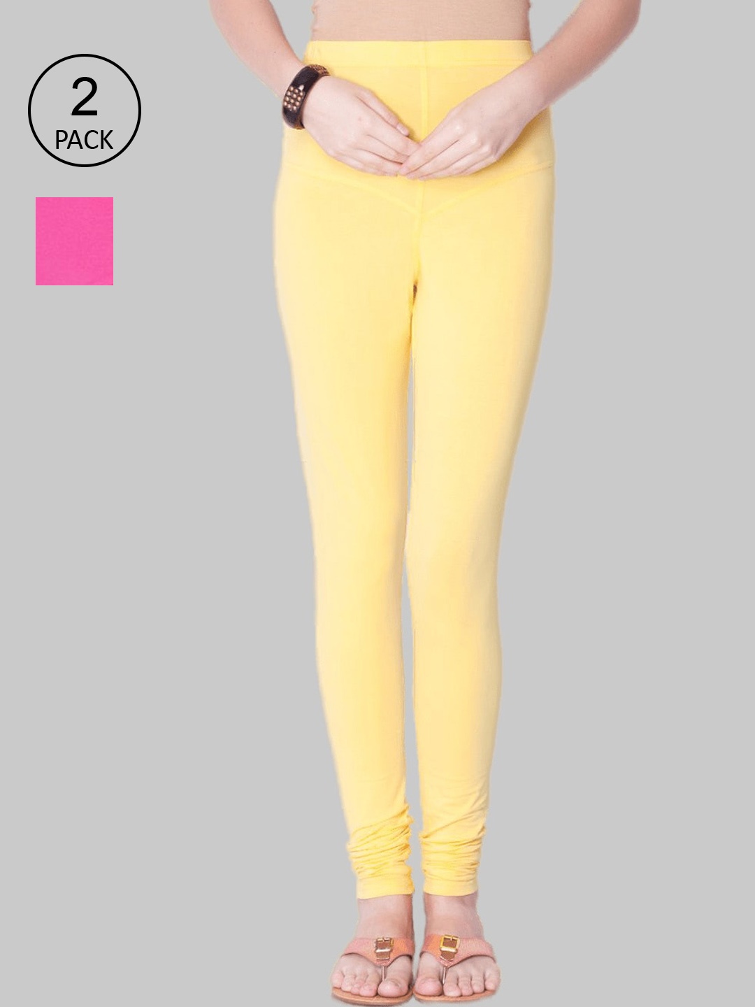 

Dollar Missy Women Pack of 2 Pink & Yellow Churidar-Length Leggings
