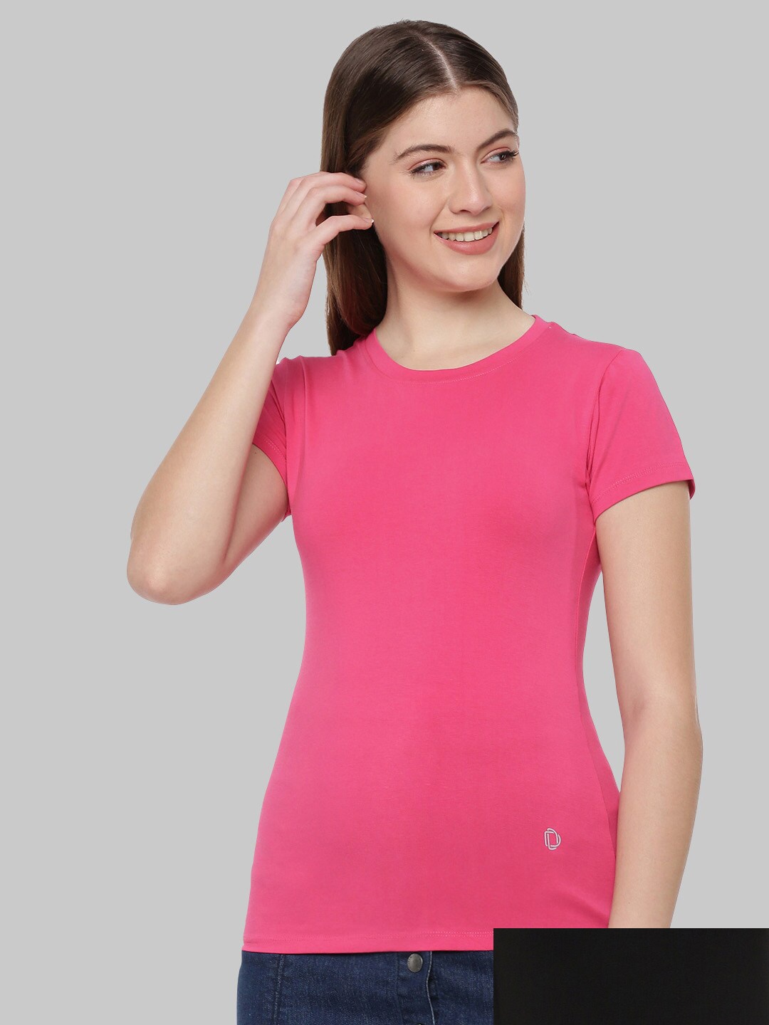 

Dollar Missy Women Pack of 2 Black & Pink Anti Odour Slim Fit T-shirt