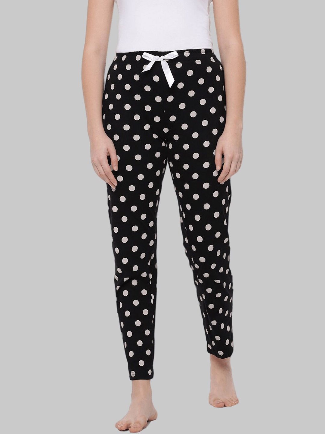 

Dollar Missy Women Black Polka Dots Printed Pure Cotton Lounge Pants