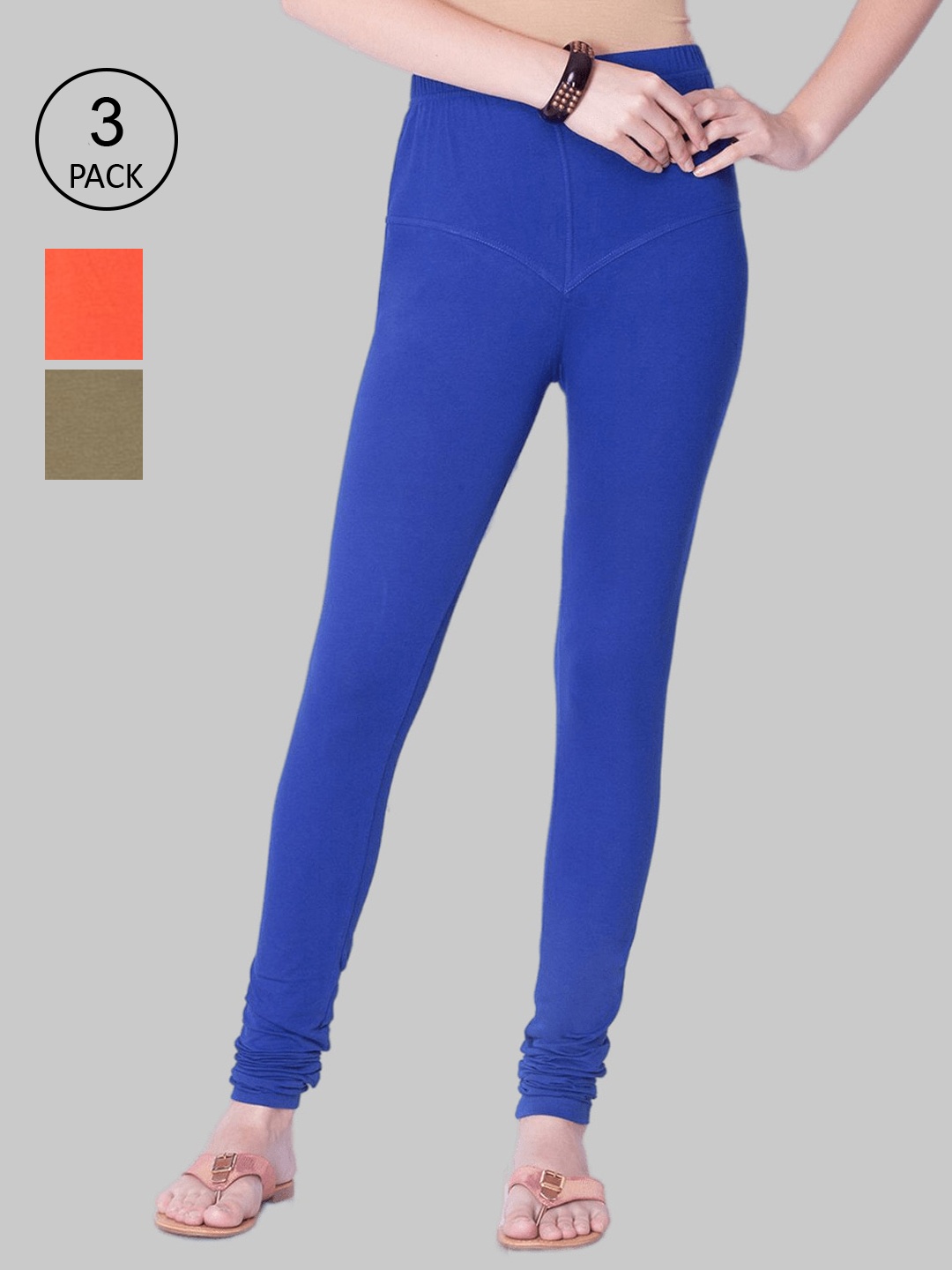 

Dollar Missy Women Pack Of 3 Solid Slim-Fit Ankle Length Leggings, Blue