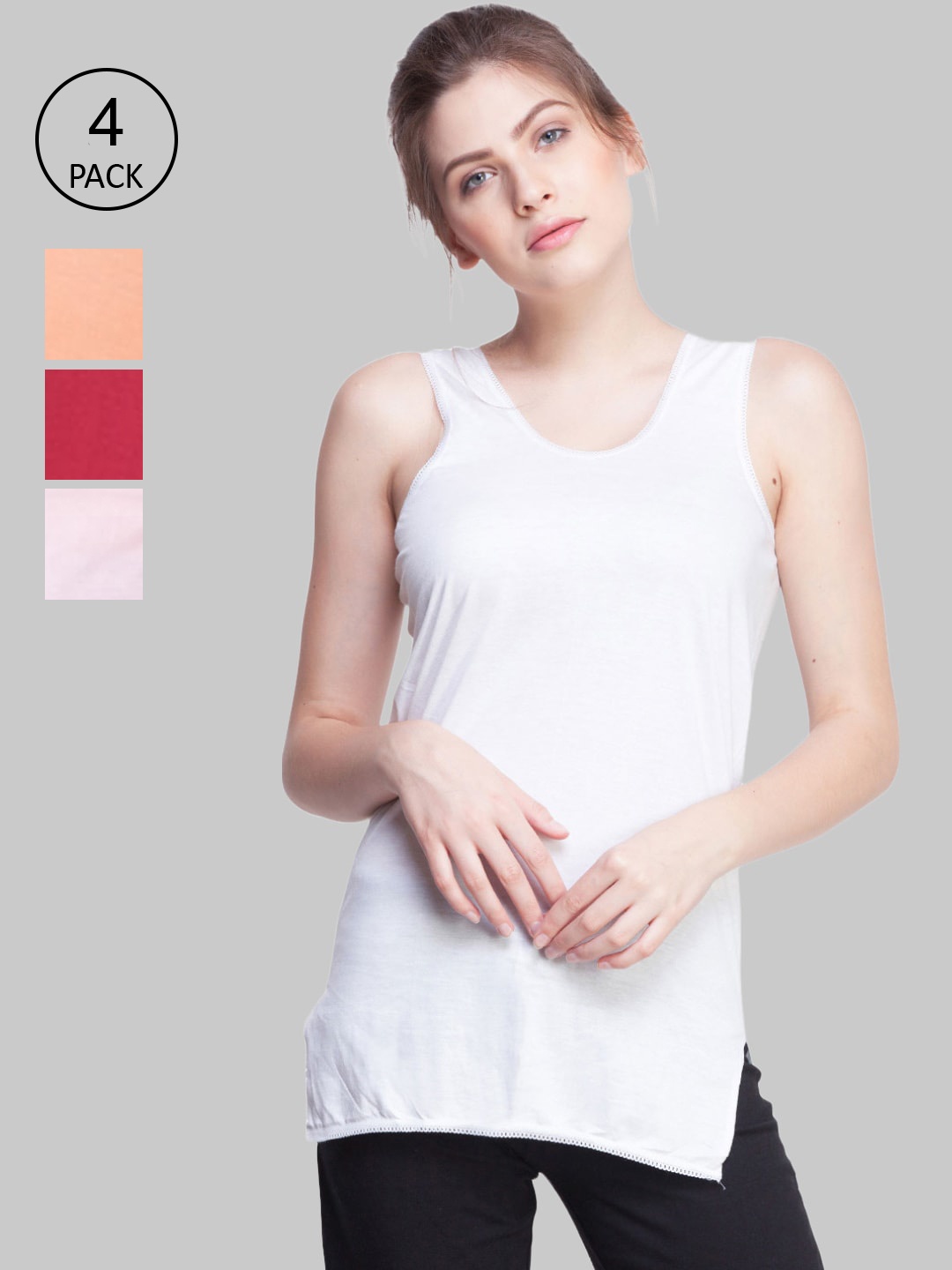 

Dollar Missy Pack of 4 Combed Cotton Camisole MMBB-361#R3#S2-LO-MRN-PNK-WH-PO4, White