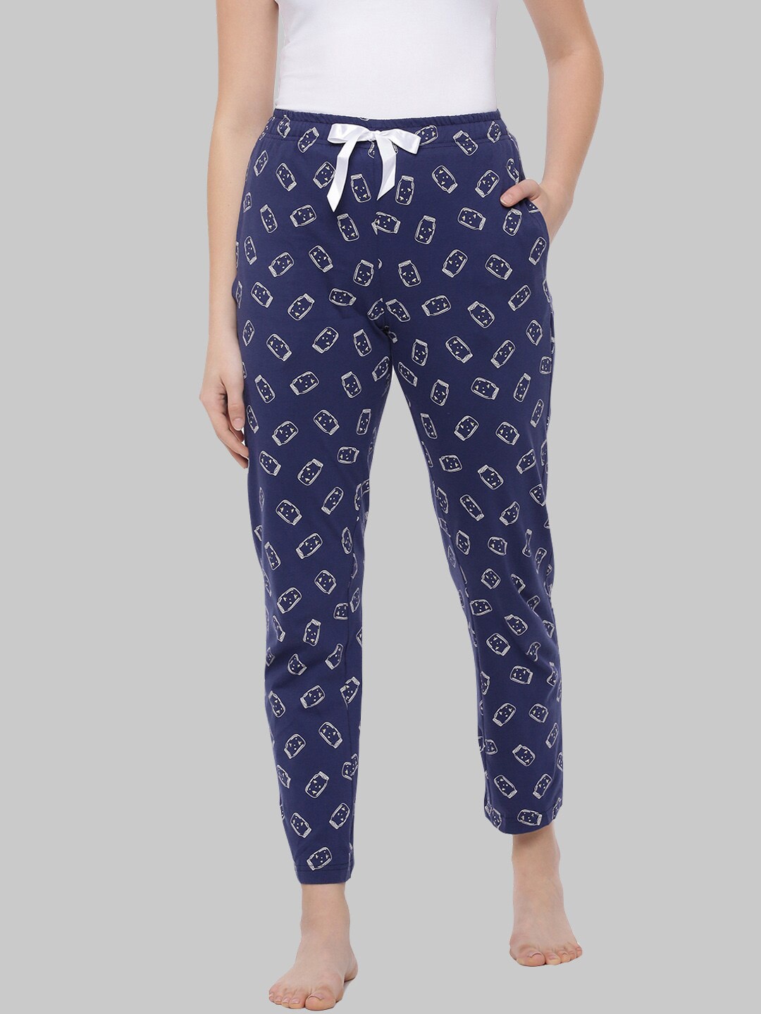 

Dollar Missy Women Navy Blue Printed Pure Cotton Lounge Pants