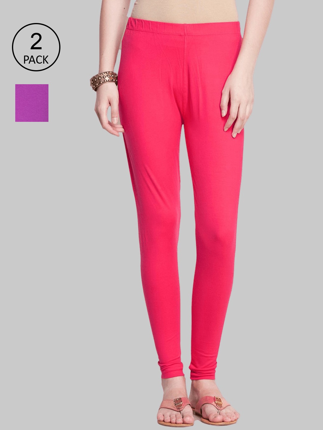 

Dollar Missy Women Pack Of 2 Solid Slim-Fit Ankle Length Leggings, Purple