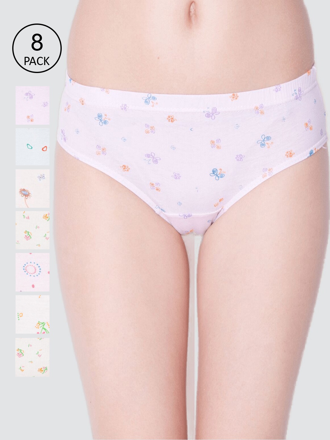 

Dollar Missy Women Pack Of 8 Printed Cotton Briefs, Pink