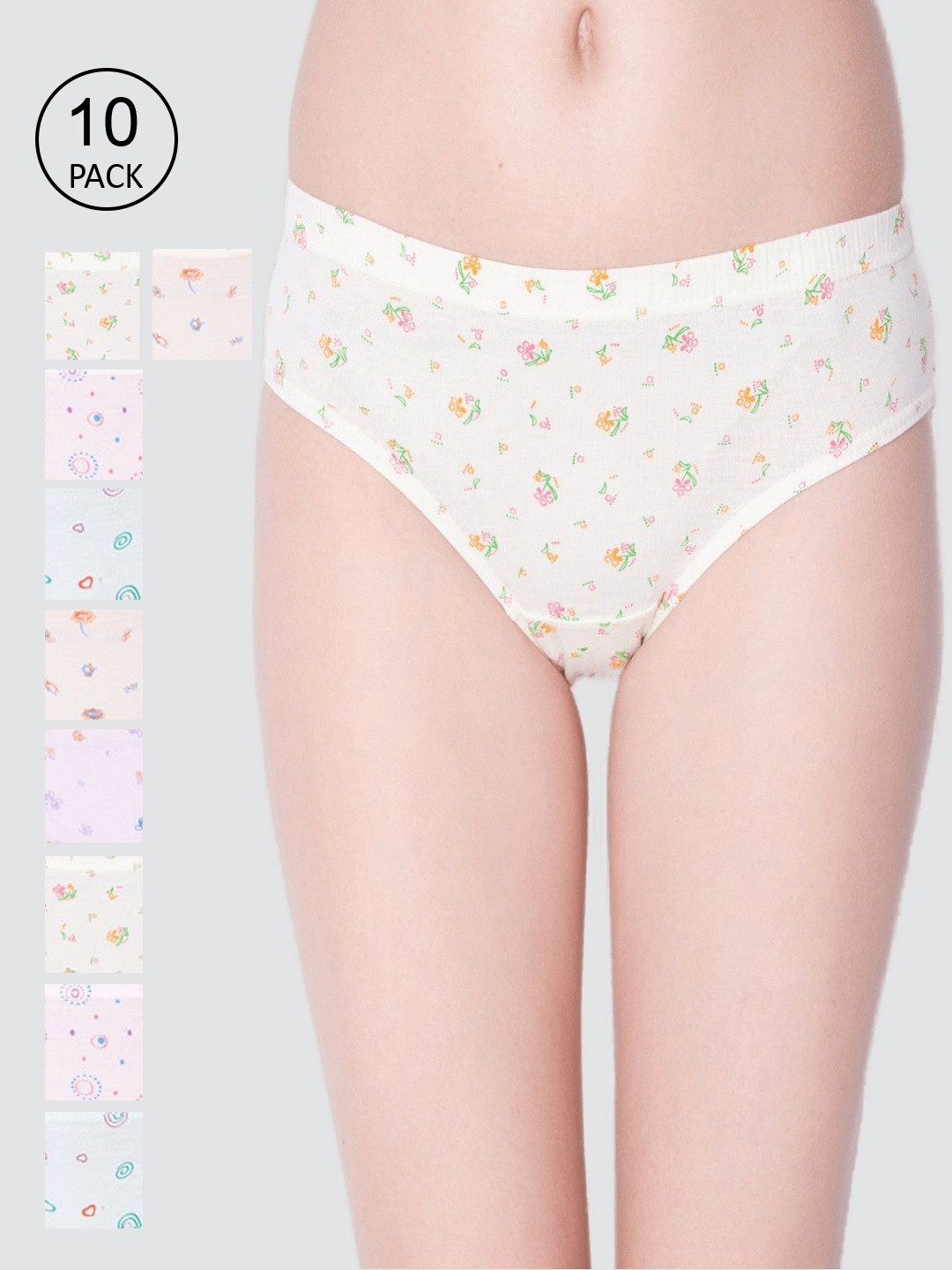 

Dollar Missy Pack of 10 Assorted Combed Cotton Light Printed Hipster Briefs, Multi