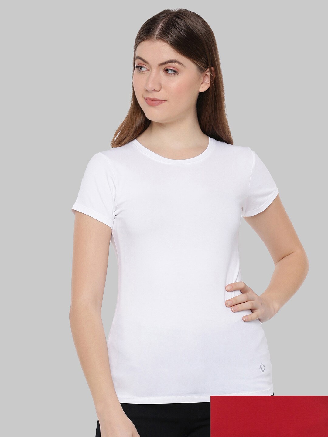 

Dollar Missy Women Red & White Pack Of 2 Anti Odour Slim Fit T-shirt