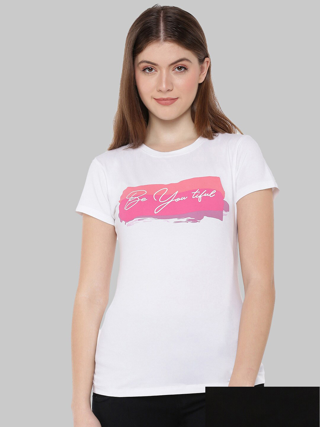 

Dollar Missy Women Black & White Typography Pack Of 2 Printed Anti Odour Slim Fit T-shirt