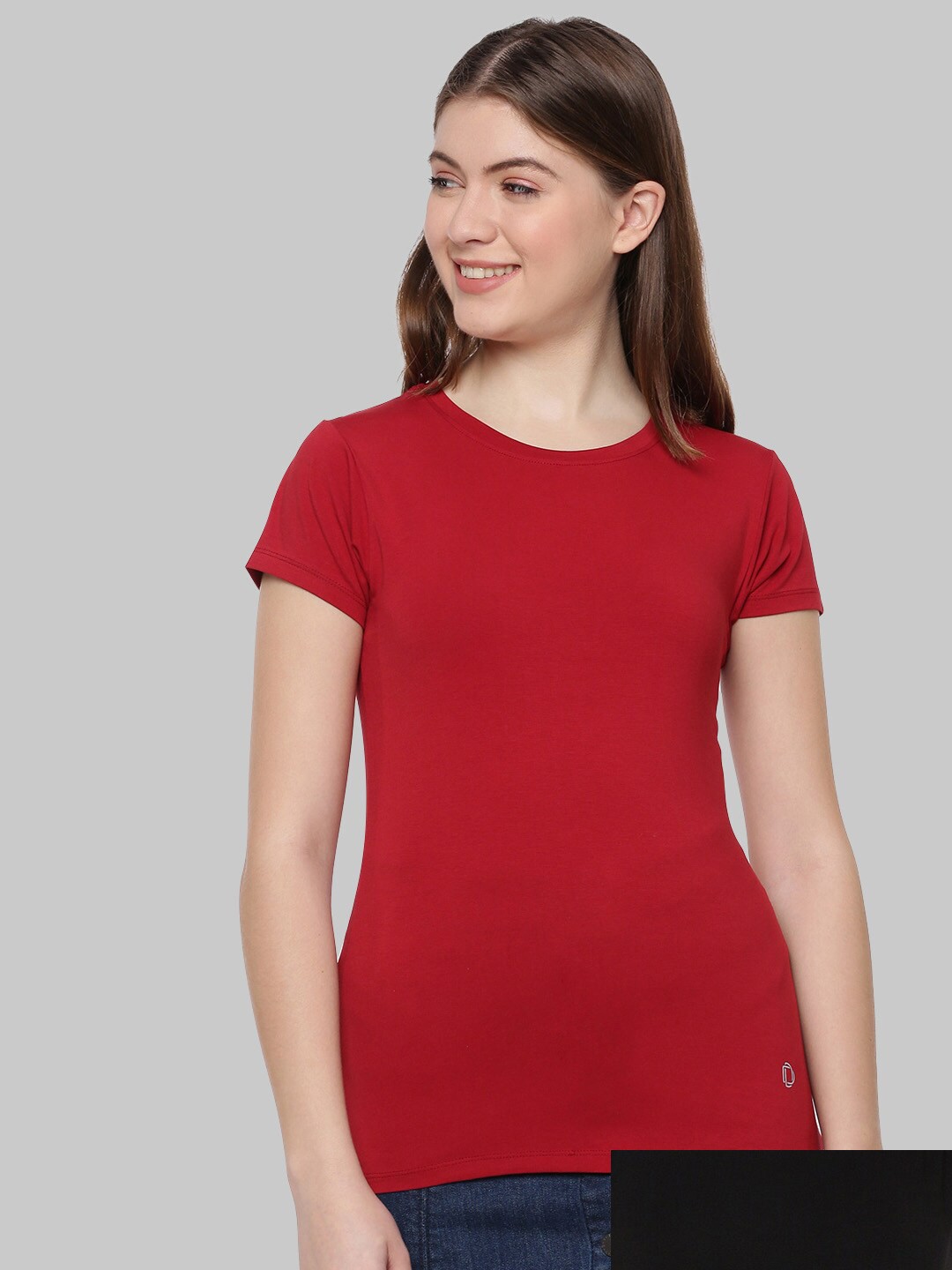 

Dollar Missy Women Black & Red Pack Of 2 Anti Odour Slim Fit T-shirt