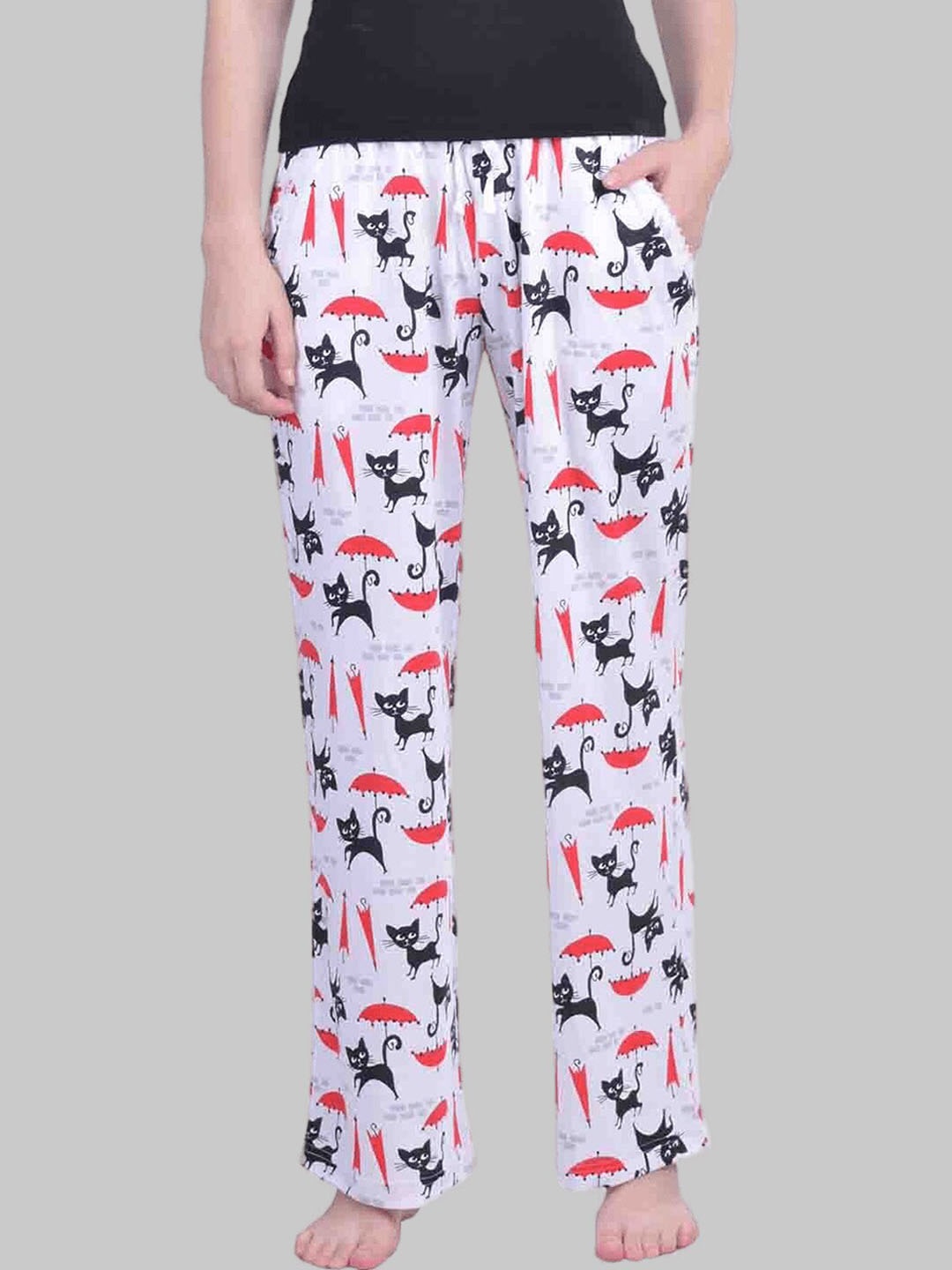 

Dollar Missy Women White & Pink Printed Pure Cotton Lounge Pants