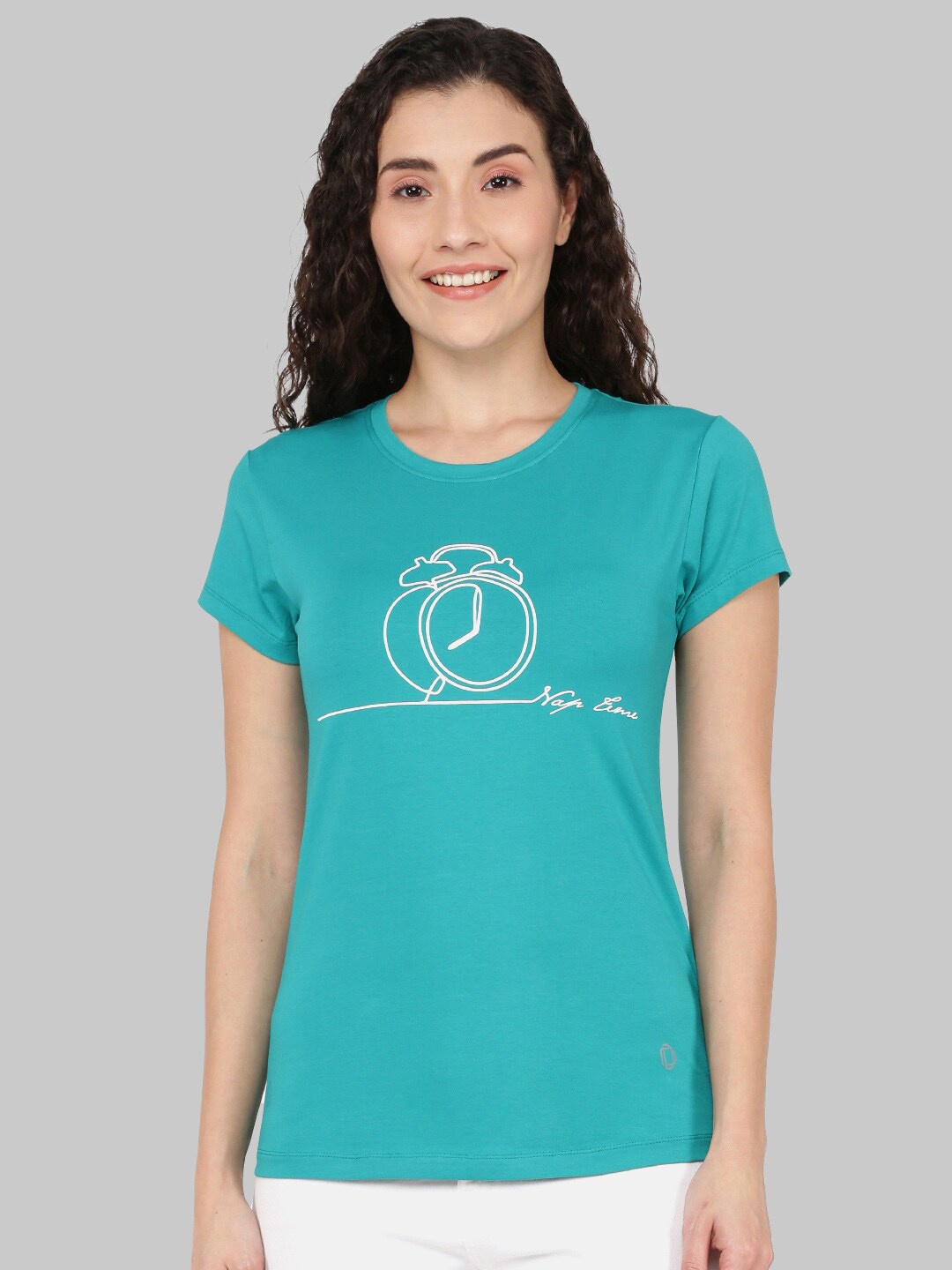 

Dollar Missy Women Green Printed Anti Odour Slim Fit T-shirt
