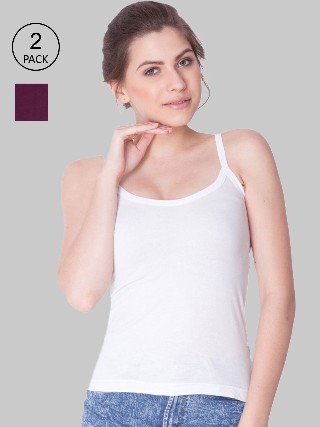 

Dollar Missy Pack of 2 Women Combed Cotton Camisole, White
