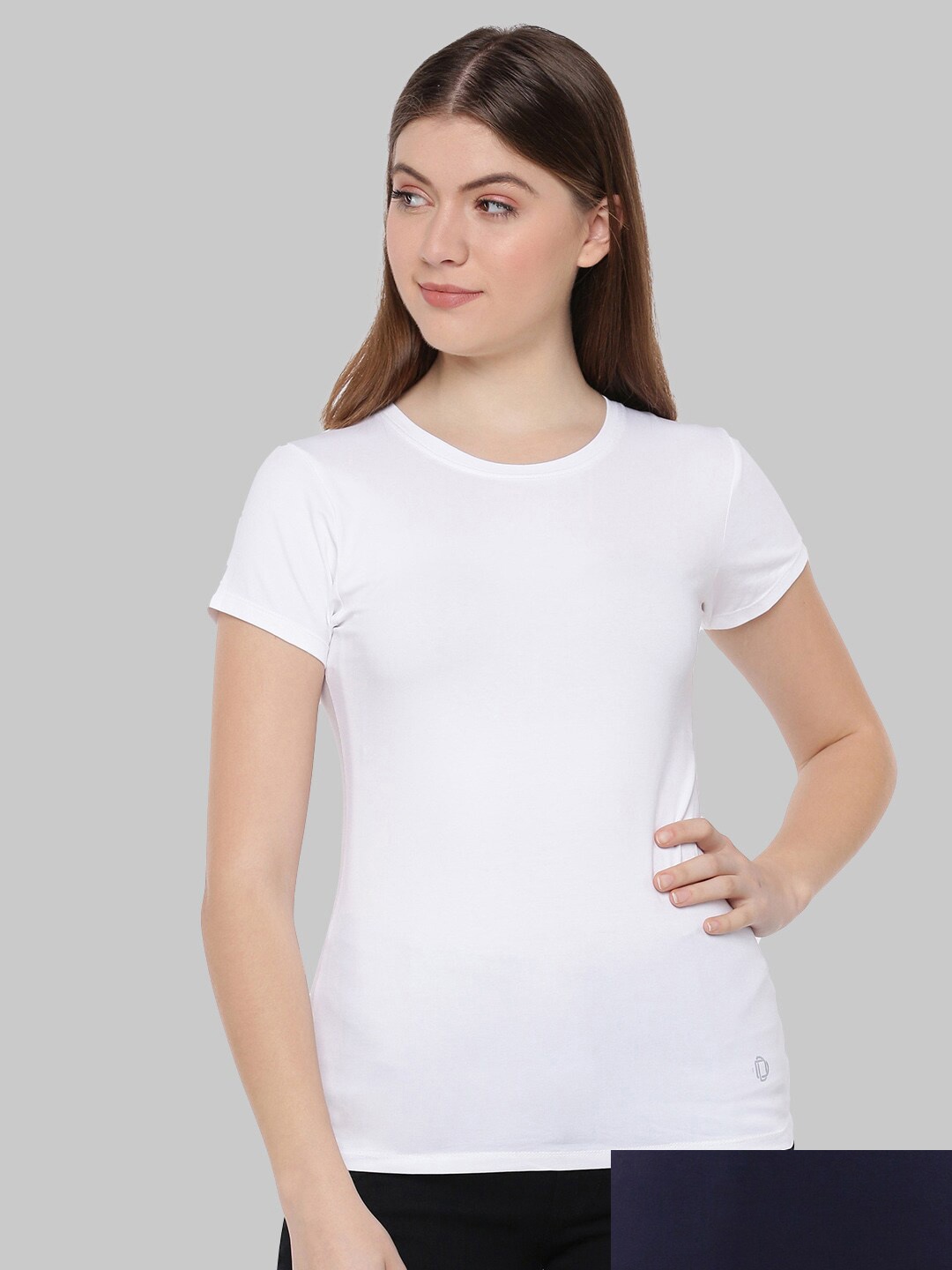 

Dollar Missy Women Navy Blue & White Pack Of 2 Anti Odour Slim Fit T-shirt