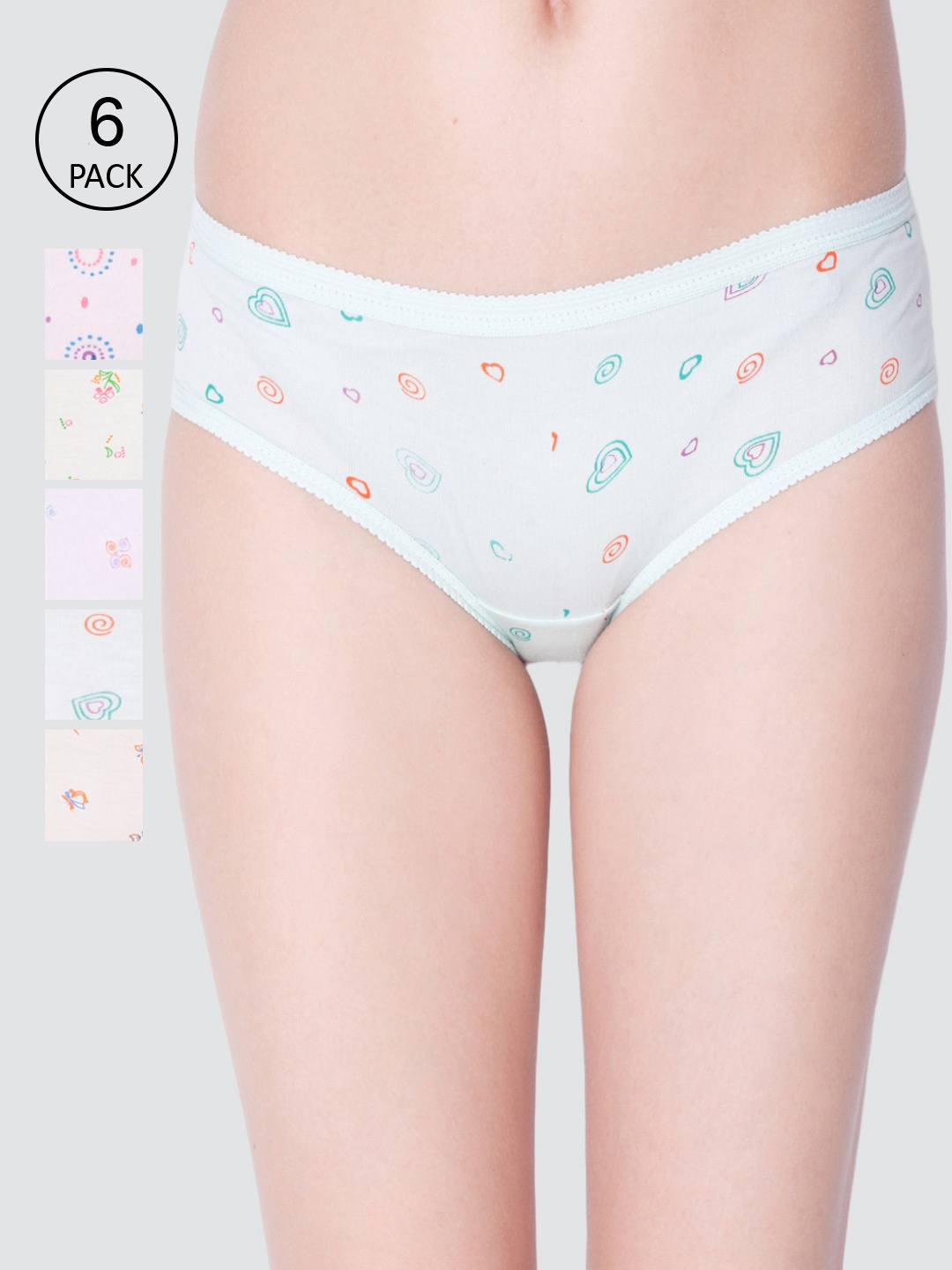 

Dollar Missy Pack of 6 Combed Cotton Light Printed Outer Elasticated Hipster Briefs, Assorted