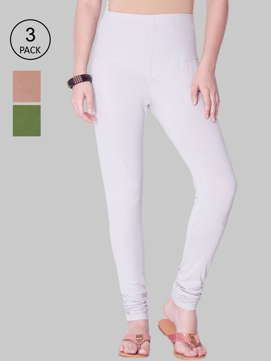 

Dollar Missy Women Pack of 3 Solid Cotton Leggings, Peach