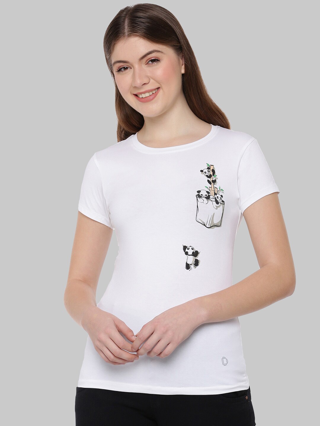 

Dollar Missy Women Off White Printed Anti Odour Slim Fit T-shirt