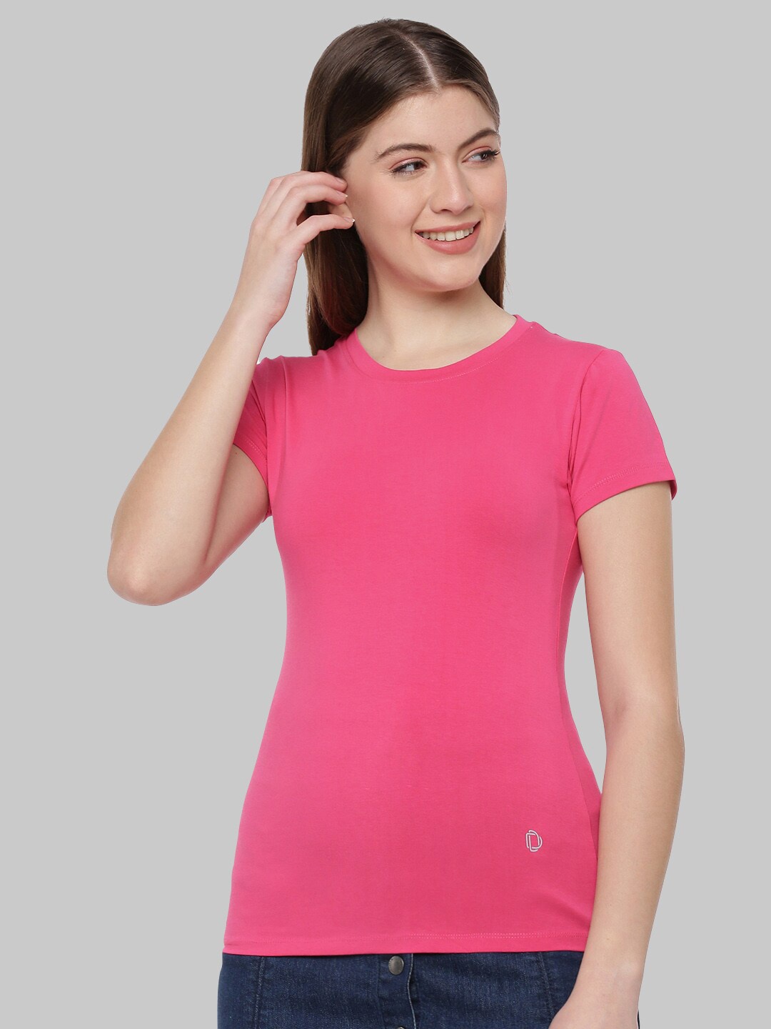 

Dollar Missy Women Pink Anti Odour Slim Fit T-shirt