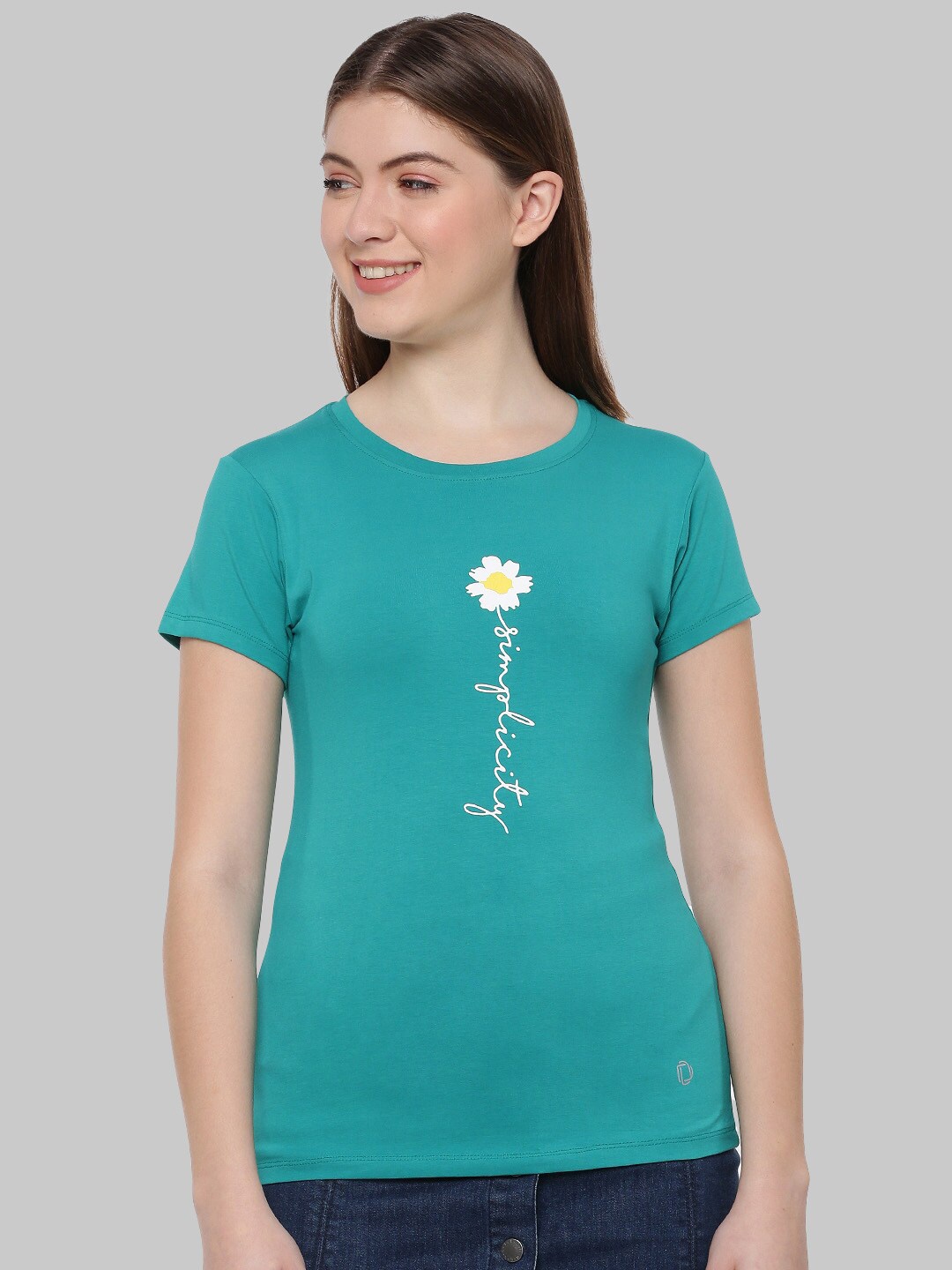 

Dollar Missy Women Green Printed Anti Odour Slim Fit T-shirt