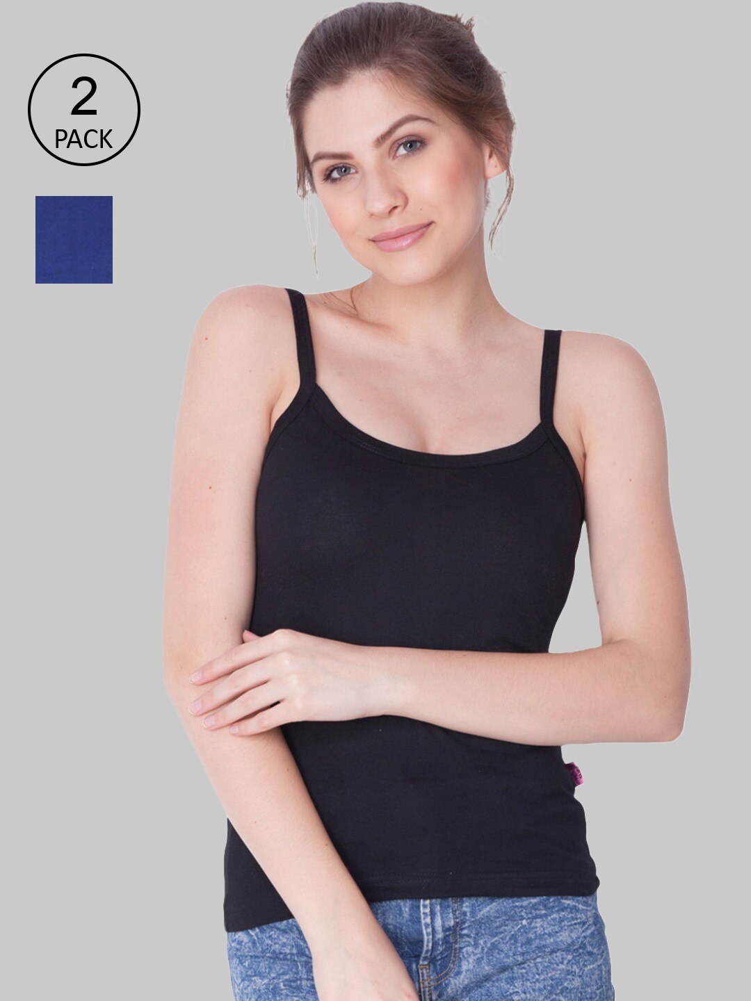 

Dollar Missy Pack of 2 Combed Cotton Camisole, Black