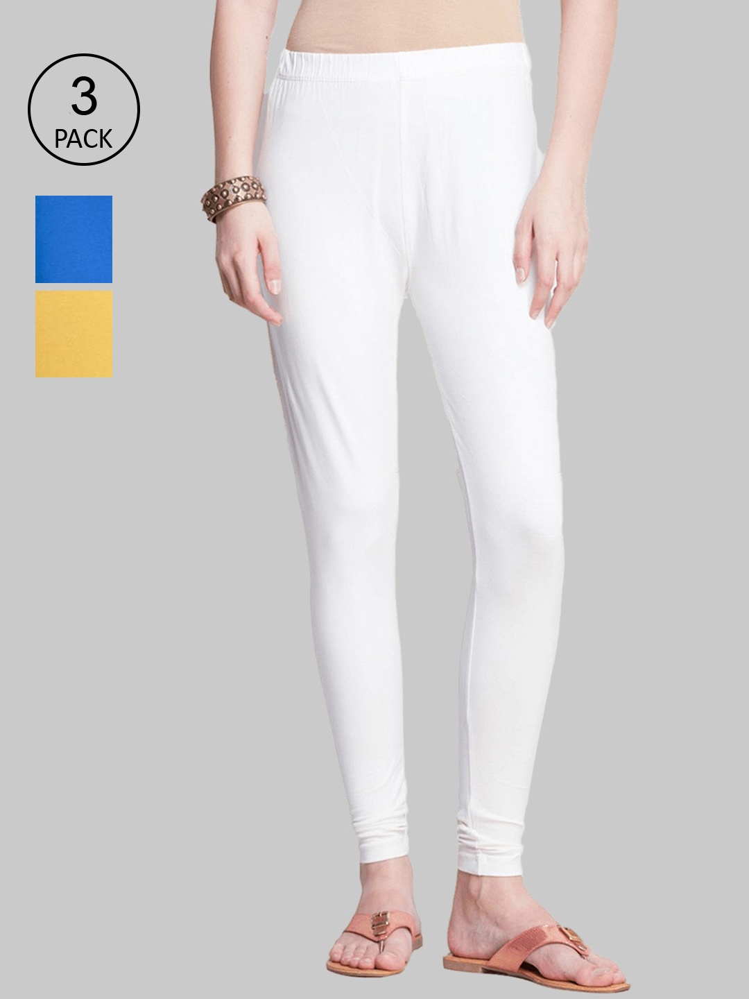 

Dollar Missy Women Pack Of 3 Solid Slim-Fit Ankle Length Leggings, Off white