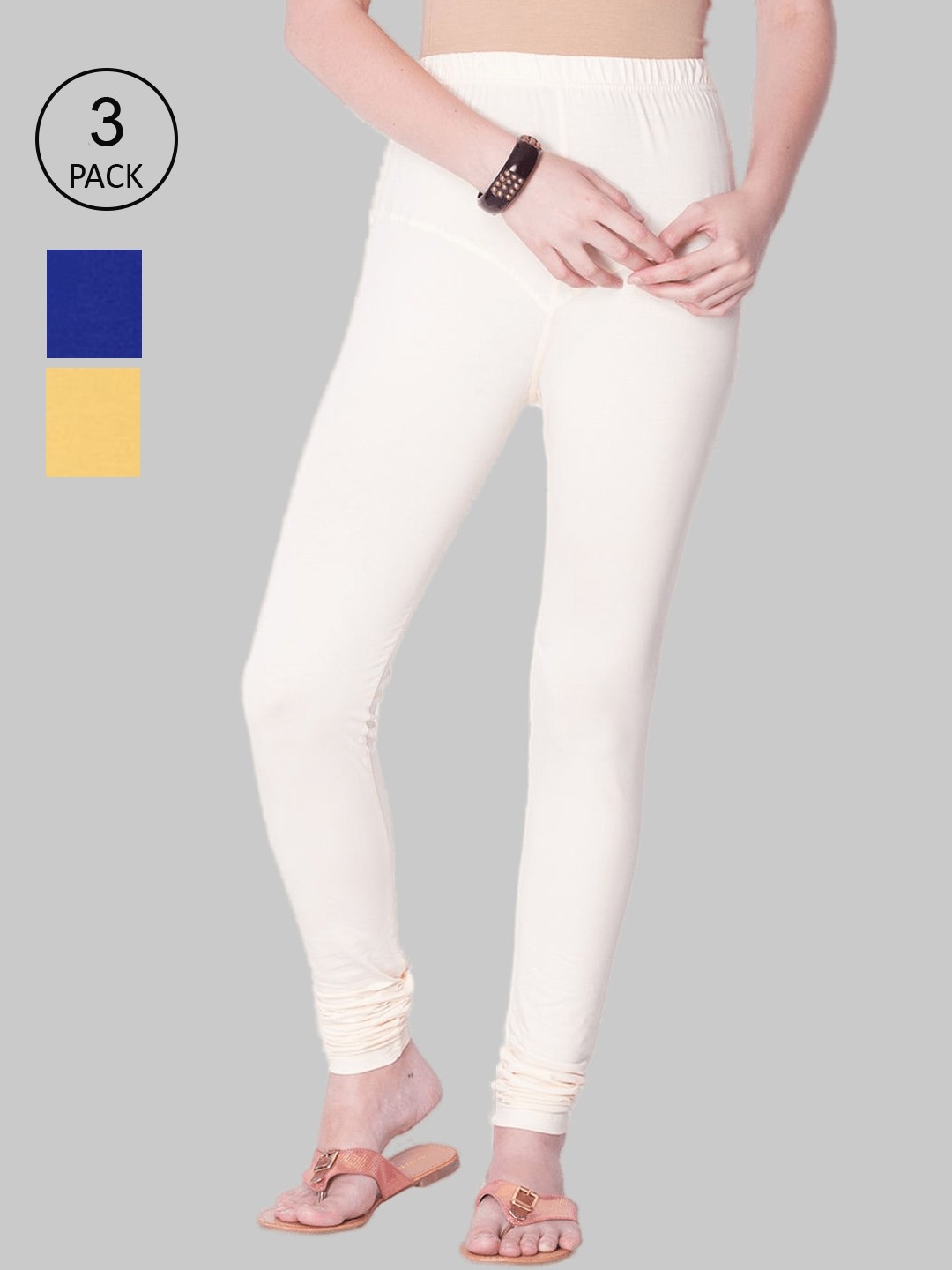 

Dollar Missy Women Pack of 3 Solid Churidar-Length Leggings, Off white
