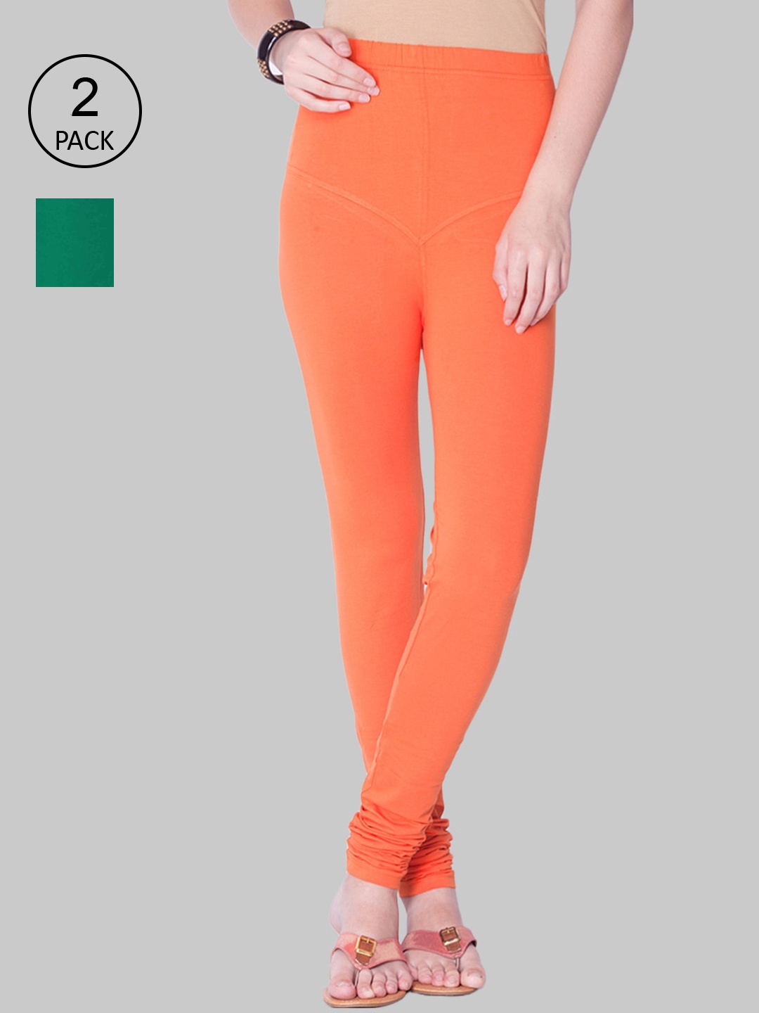 

Dollar Missy Women Pak of 2 Solid Slim Fit Ankle Length Leggings, Orange