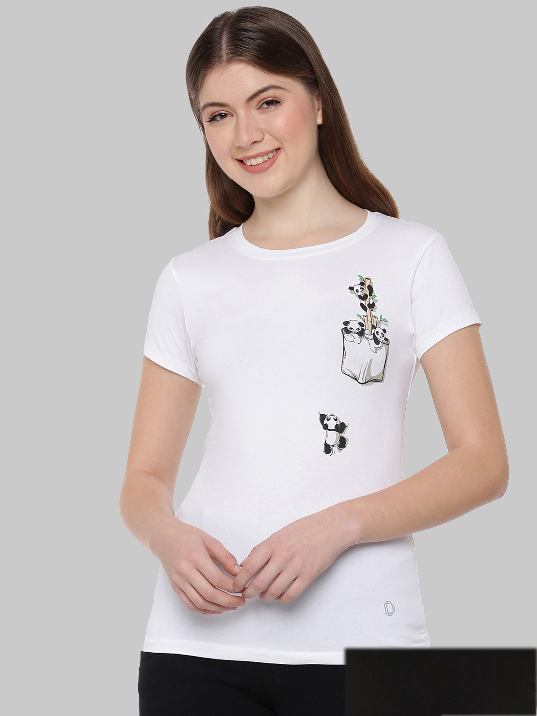 

Dollar Missy Women Black & White Pack of 2 Printed Anti Odour Slim Fit T-shirt