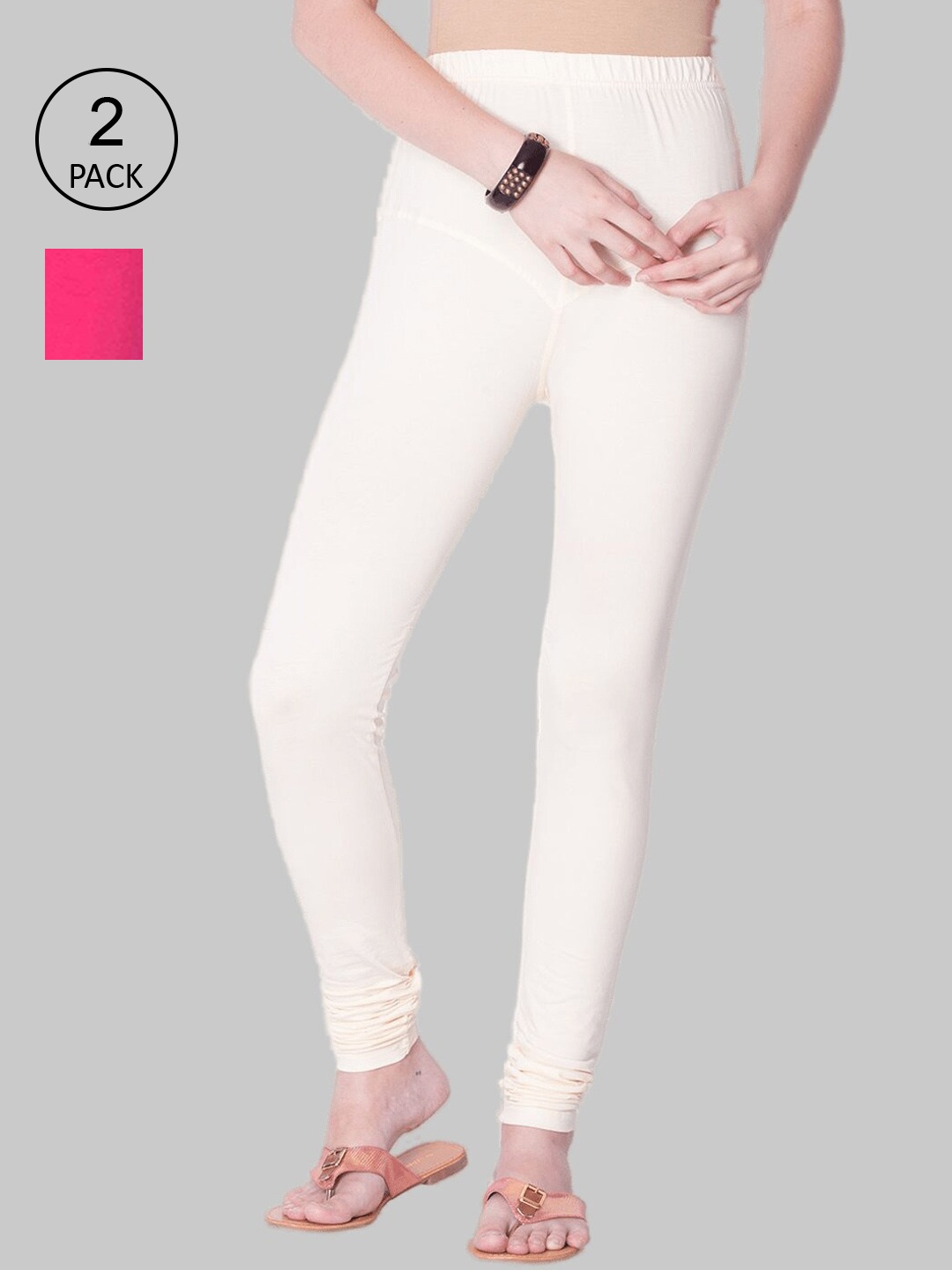 Dollar Missy Women Pack of 2 Solid Cotton Leggings, Off white