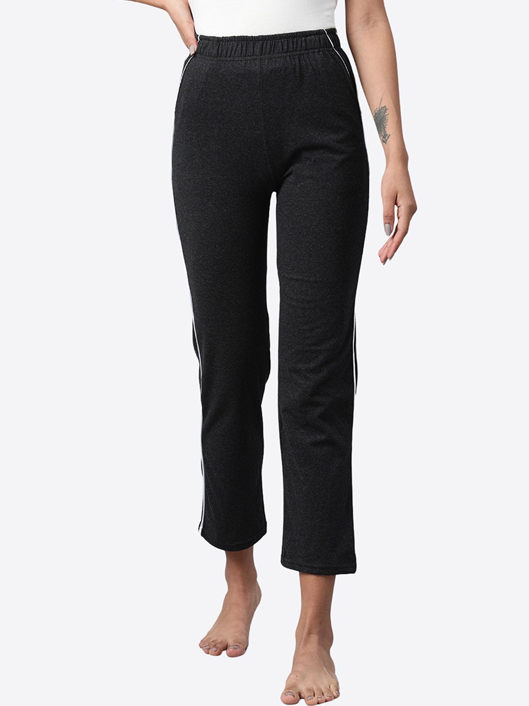 

NOT YET by us Women Pack Of 2 Solid Pure Knitted Cotton Lounge Pants, Black