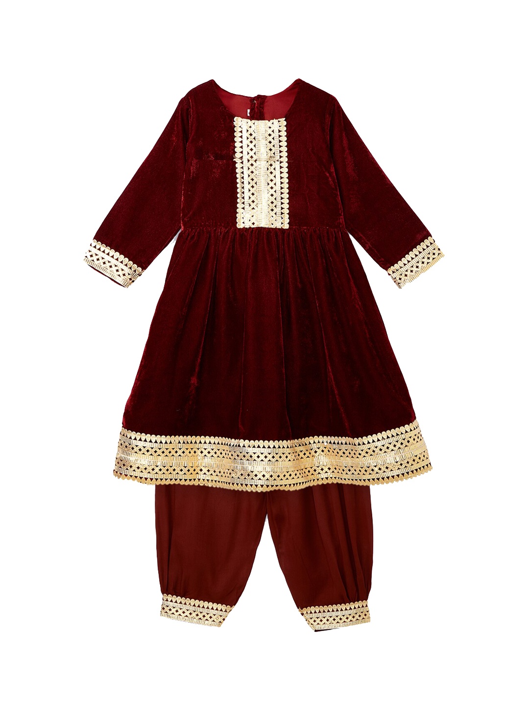 

HERE&NOW Girls Maroon Velvet Kurta with Patiala