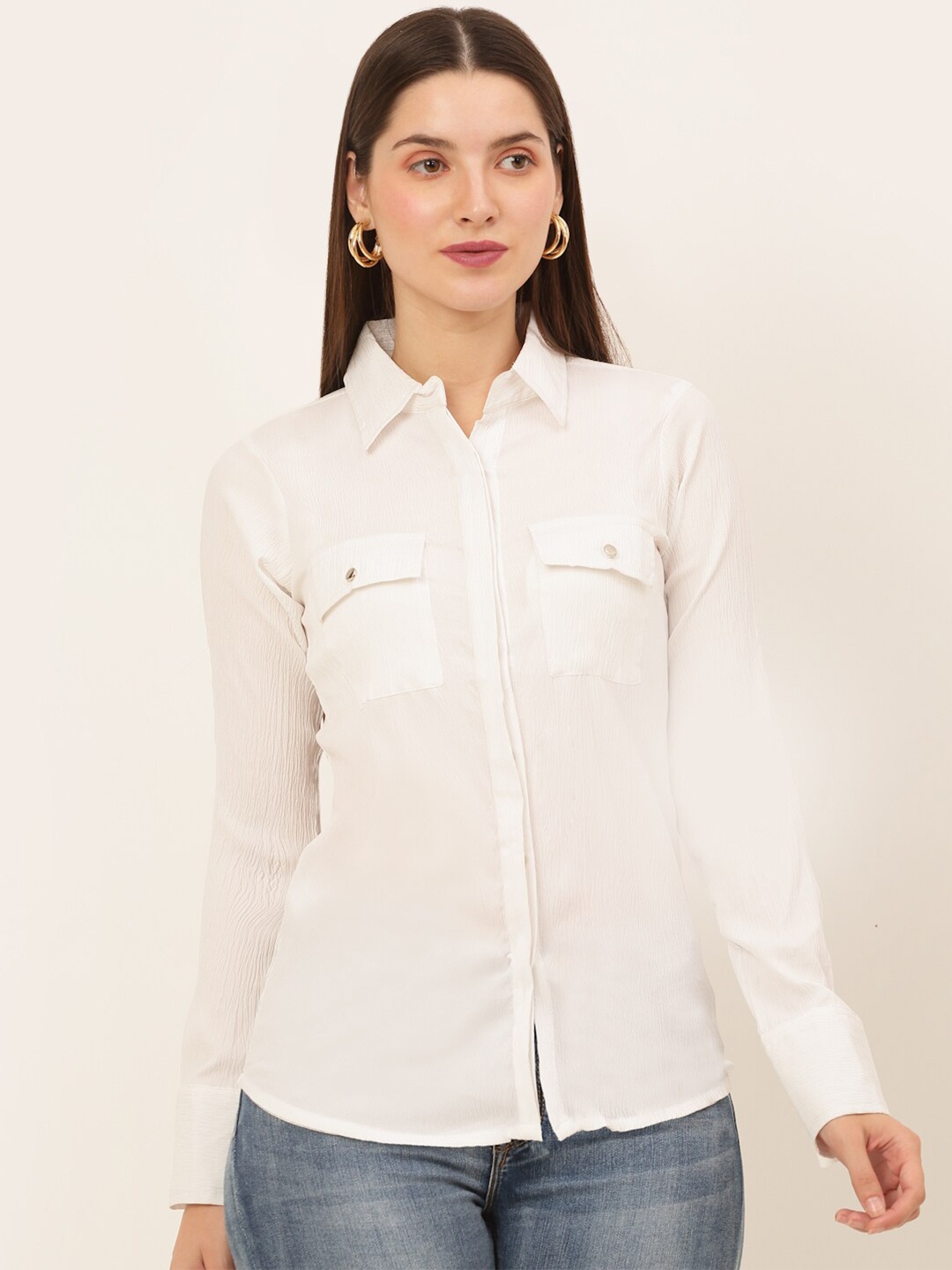 

JAINISH Women White Classic Semiformal Shirt