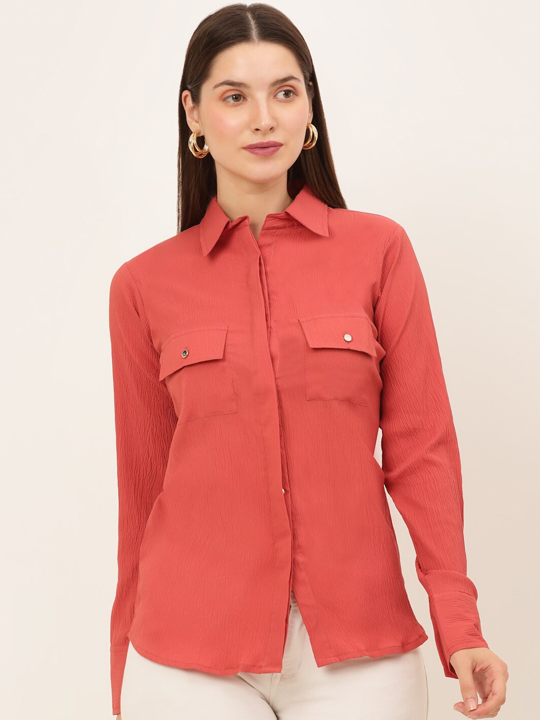 

JAINISH Women Peach-Coloured Classic Semiformal Shirt