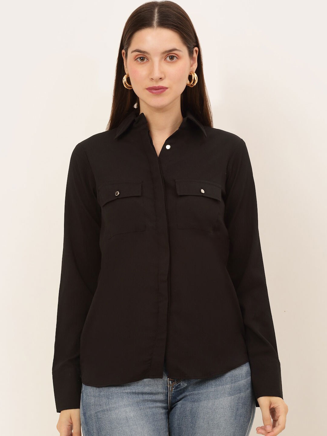 

JAINISH Women Black Classic Semiformal Shirt