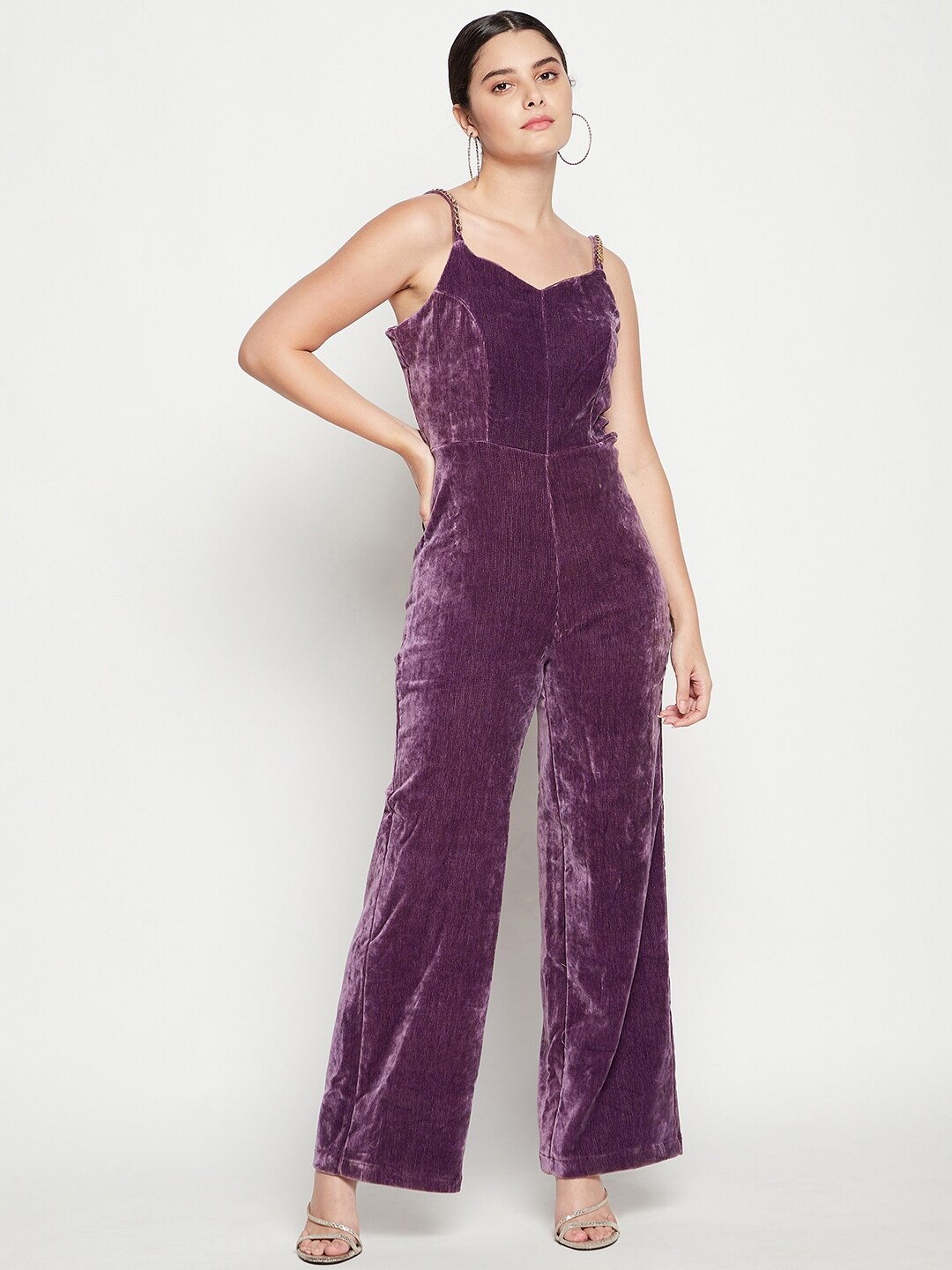 

Madame Women Purple Velvet Basic Jumpsuit