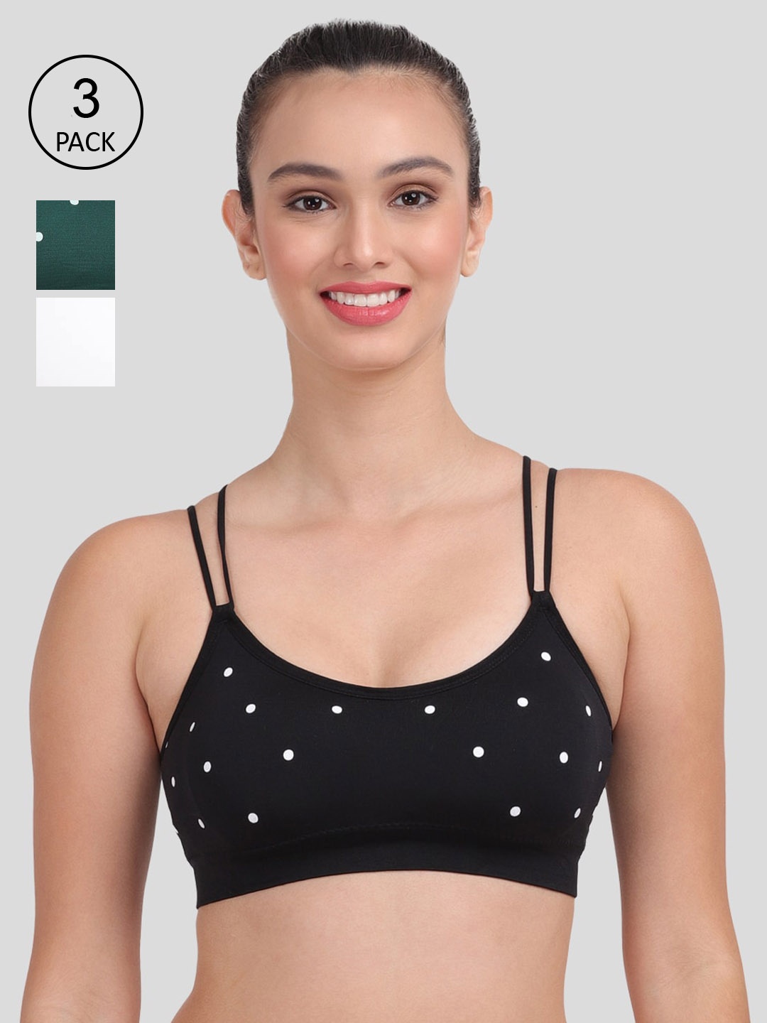 

Amour Secret Women Back Green & White Lightly Padded Sports Bra