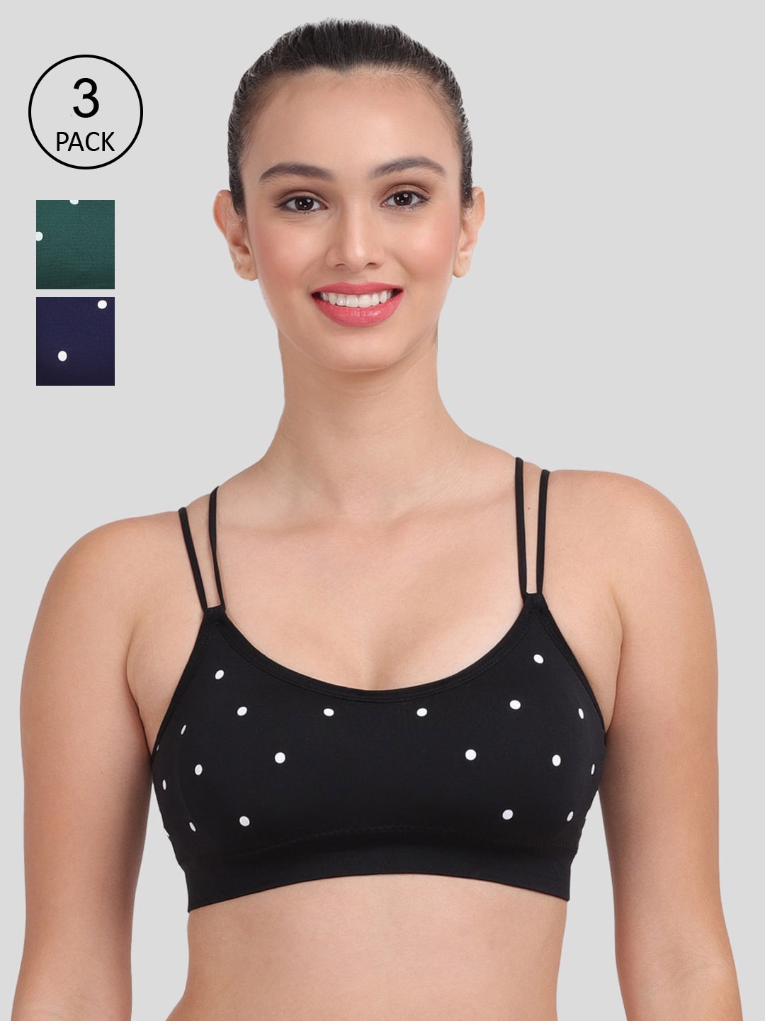 

Amour Secret Blue & Black Green Pack Of 3 Printed Bra
